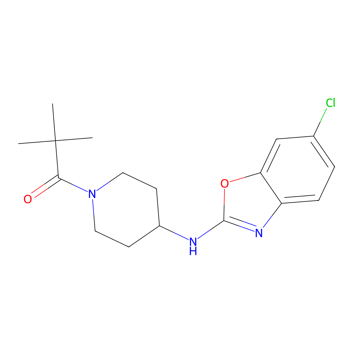 1-{4-[(6-Chloro-1,3-benzoxazol-2-yl)amino]piperidin-1-yl}-2,2-dimethylpropan-1-one molecular structure, CAS 3054416-73-5