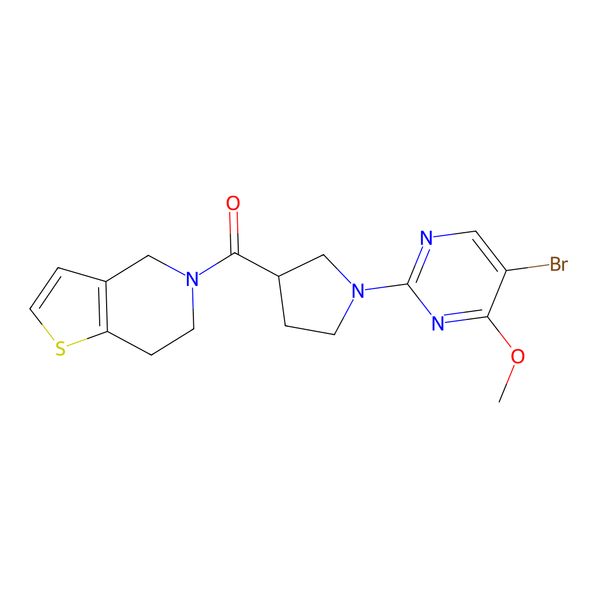 5-bromo-4-methoxy-2-(3-{4H,5H,6H,7H-thieno[3,2-c]pyridine-5-carbonyl}pyrrolidin-1-yl)pyrimidine molecular structure, CAS 3054416-74-6