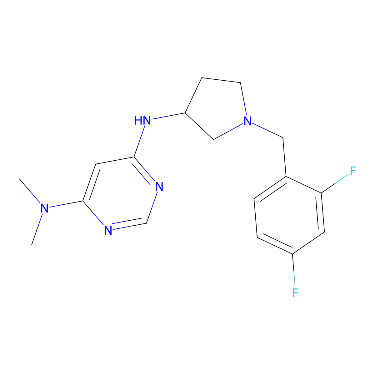 N6-{1-[(2,4-difluorophenyl)methyl]pyrrolidin-3-yl}-N4,N4-dimethylpyrimidine-4,6-diamine molecular structure, CAS 3054416-76-8