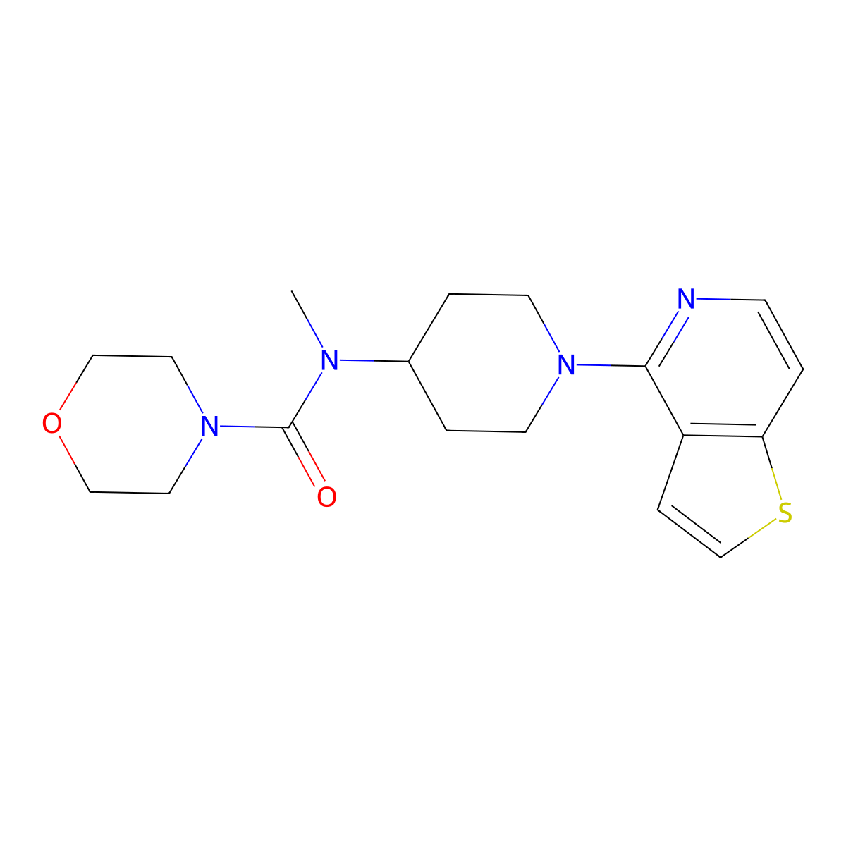 N-methyl-N-(1-{thieno[3,2-c]pyridin-4-yl}piperidin-4-yl)morpholine-4-carboxamide molecular structure, CAS 3054416-78-0