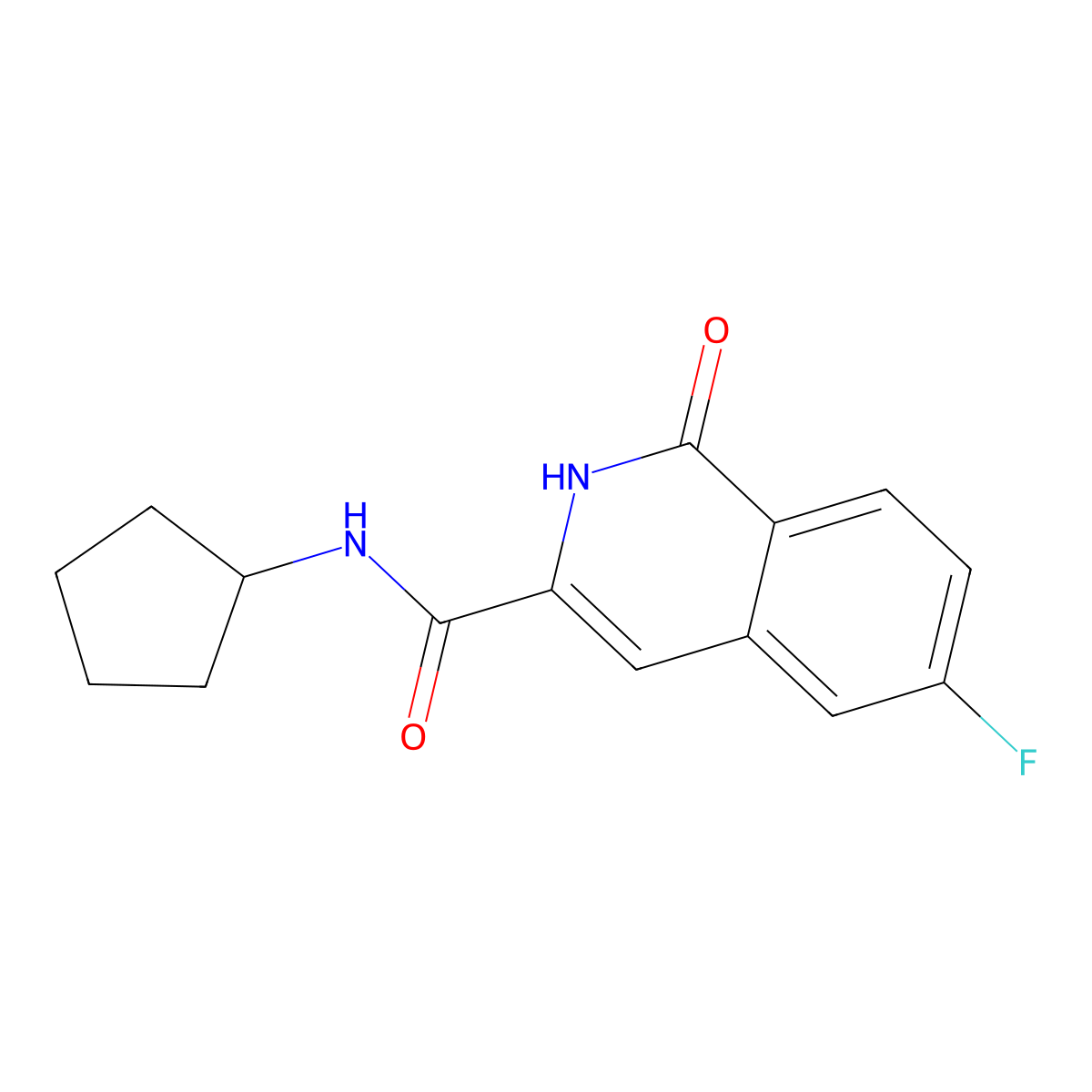 N-cyclopentyl-6-fluoro-1-oxo-1,2-dihydroisoquinoline-3-carboxamide molecular structure, CAS 3054416-88-2