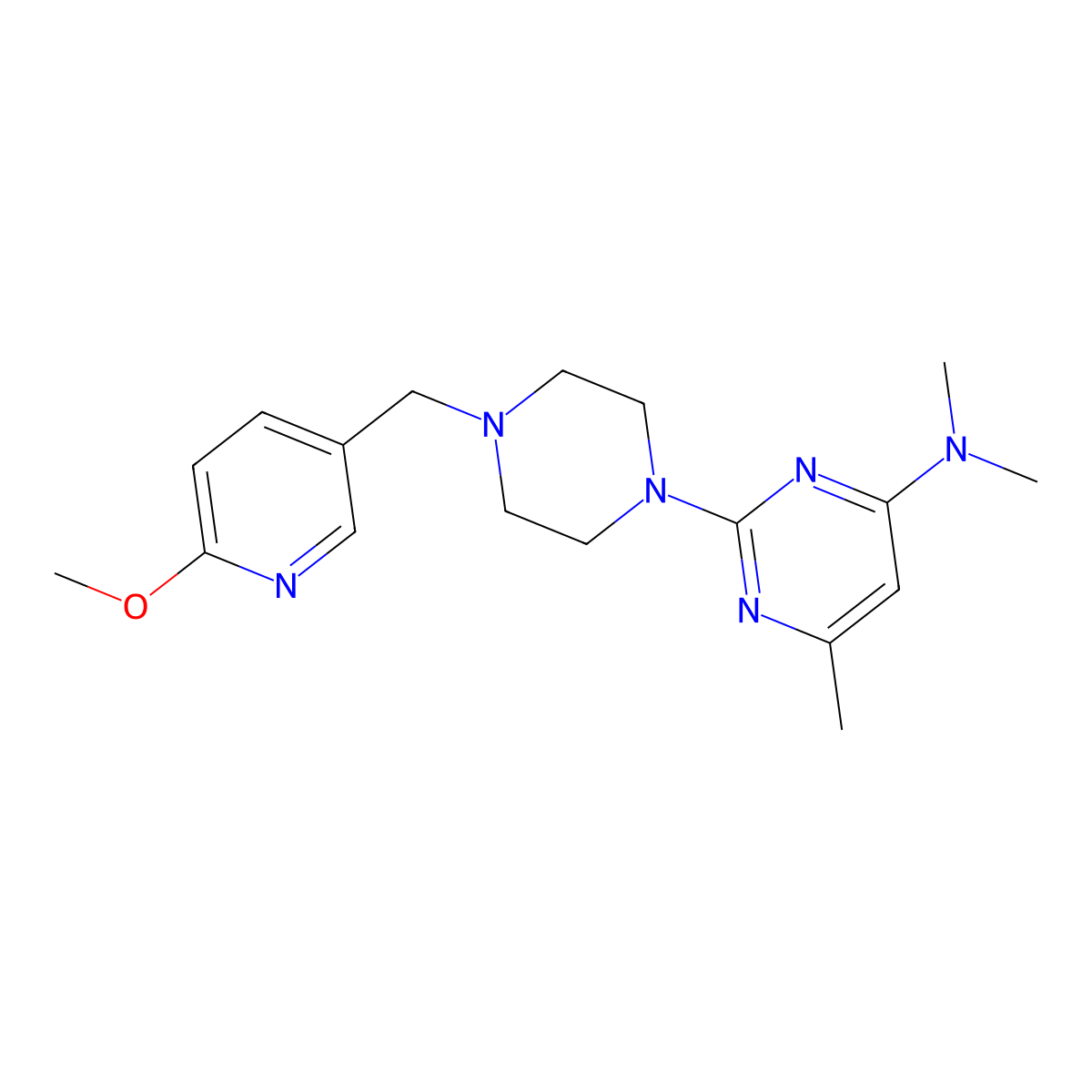 2-{4-[(6-methoxypyridin-3-yl)methyl]piperazin-1-yl}-N,N,6-trimethylpyrimidin-4-amine molecular structure, CAS 3054416-89-3
