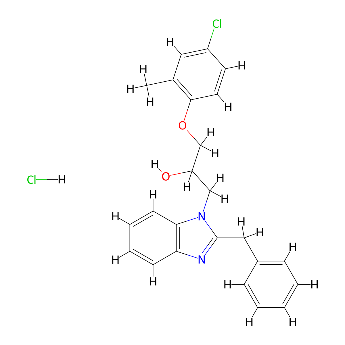 1-(2-benzyl-1H-1,3-benzodiazol-1-yl)-3-(4-chloro-2-methylphenoxy)propan-2-ol hydrochloride molecular structure, CAS 3054416-92-8