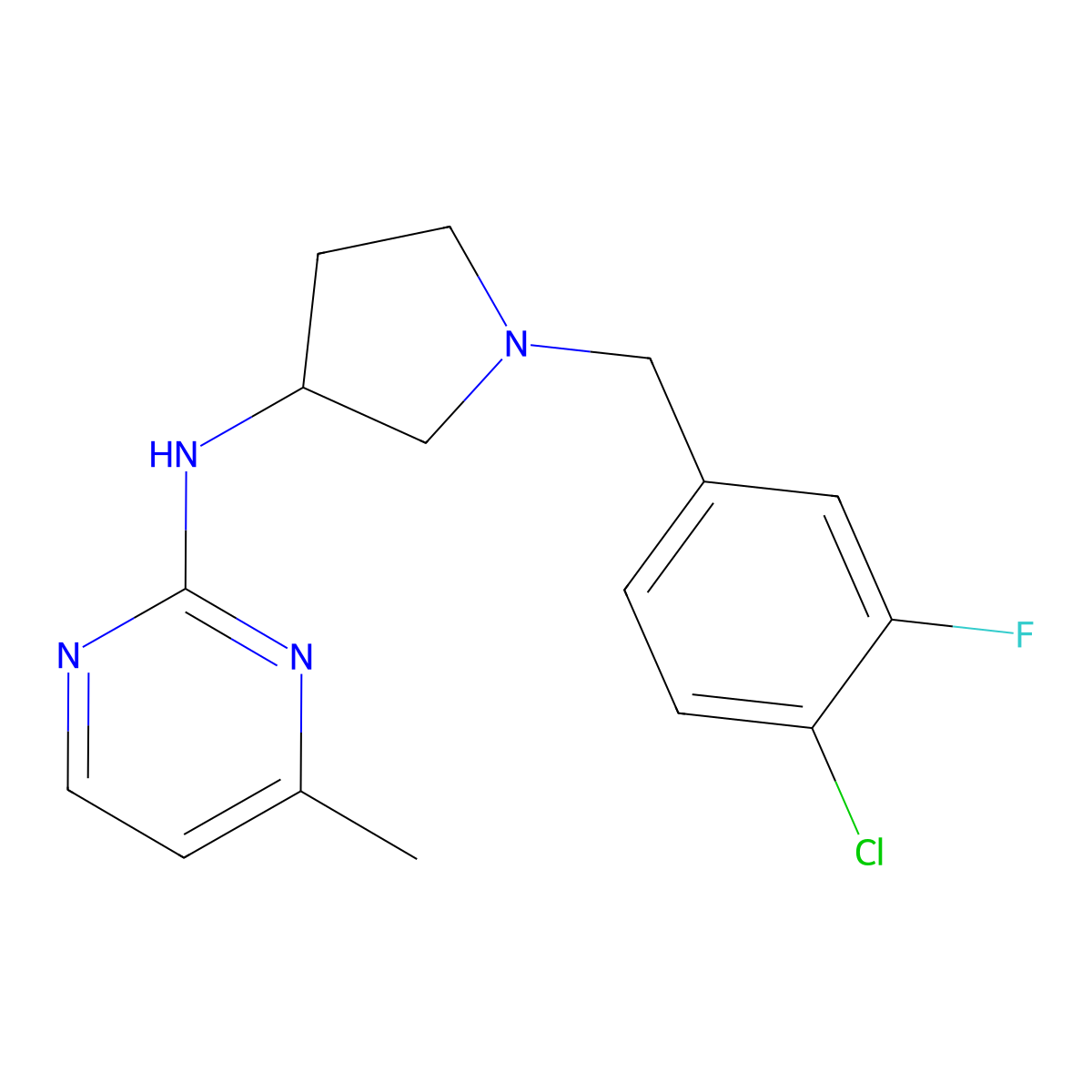 N-{1-[(4-chloro-3-fluorophenyl)methyl]pyrrolidin-3-yl}-4-methylpyrimidin-2-amine molecular structure, CAS 3054416-96-2