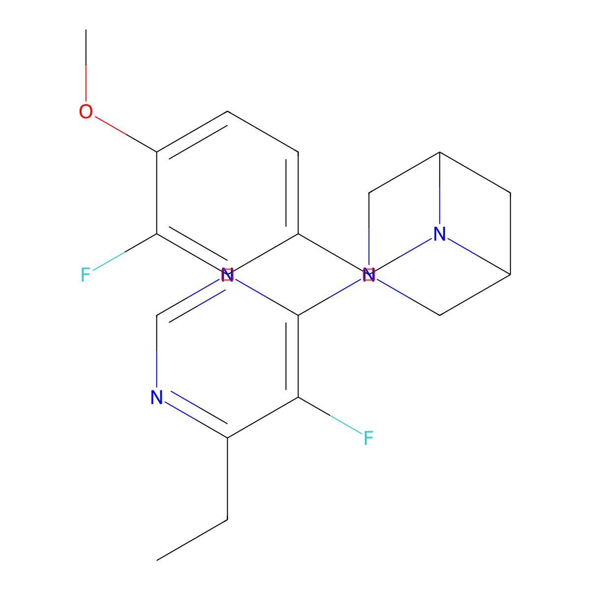 3-(6-Ethyl-5-fluoropyrimidin-4-yl)-6-[(3-fluoro-4-methoxyphenyl)methyl]-3,6-diazabicyclo[3.1.1]heptane molecular structure, CAS 3054416-97-3