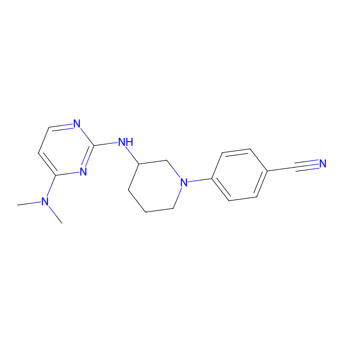 4-(3-{[4-(Dimethylamino)pyrimidin-2-yl]amino}piperidin-1-yl)benzonitrile molecular structure, CAS 3054417-02-3