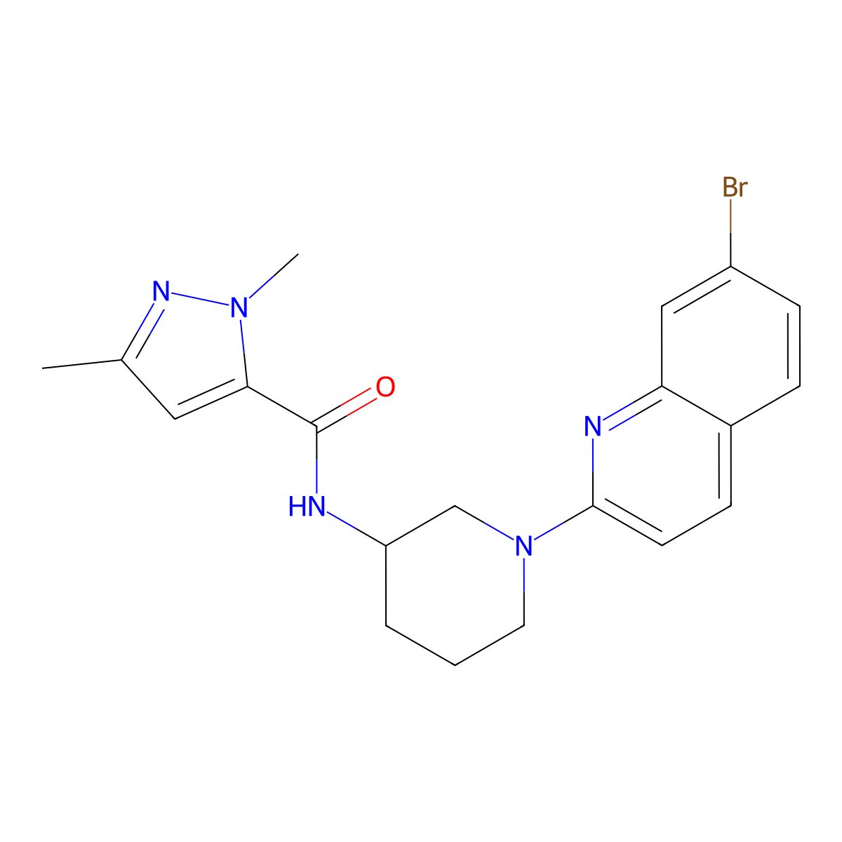 N-[1-(7-bromoquinolin-2-yl)piperidin-3-yl]-1,3-dimethyl-1H-pyrazole-5-carboxamide molecular structure, CAS 3054417-07-8