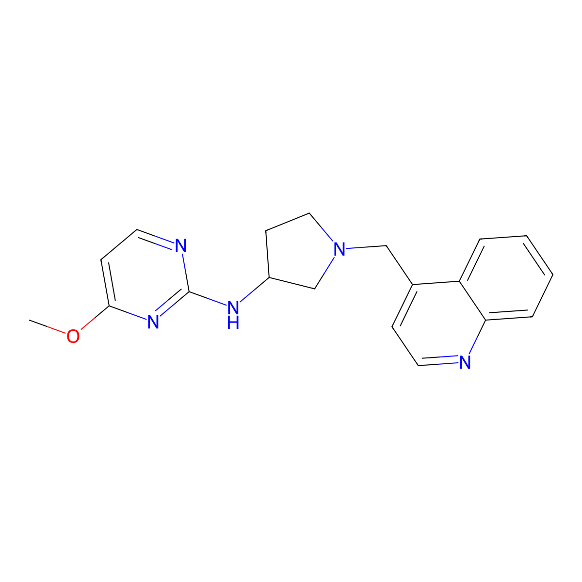 4-methoxy-N-{1-[(quinolin-4-yl)methyl]pyrrolidin-3-yl}pyrimidin-2-amine molecular structure, CAS 3054417-10-3