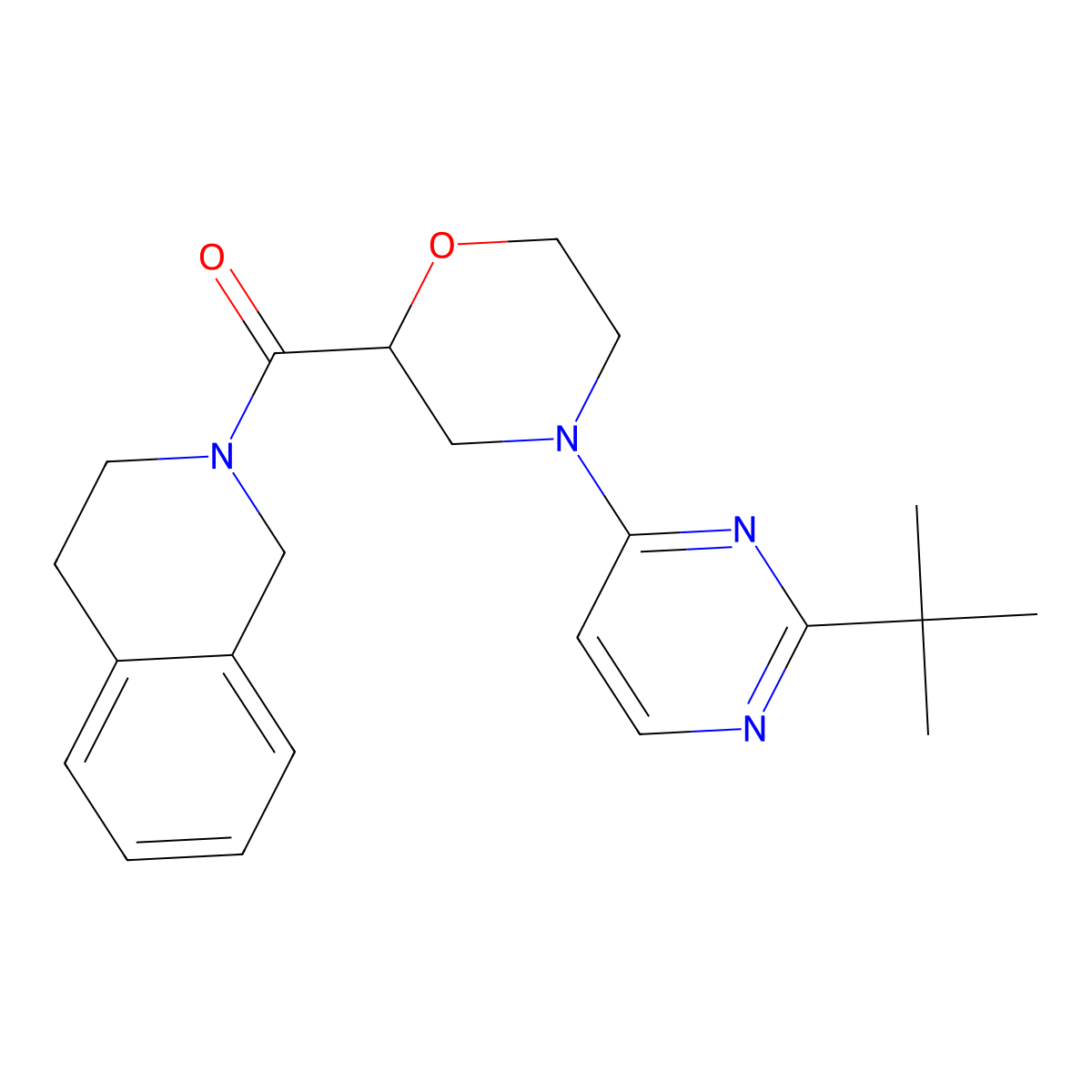 2-[4-(2-Tert-butylpyrimidin-4-yl)morpholine-2-carbonyl]-1,2,3,4-tetrahydroisoquinoline molecular structure, CAS 3054417-12-5
