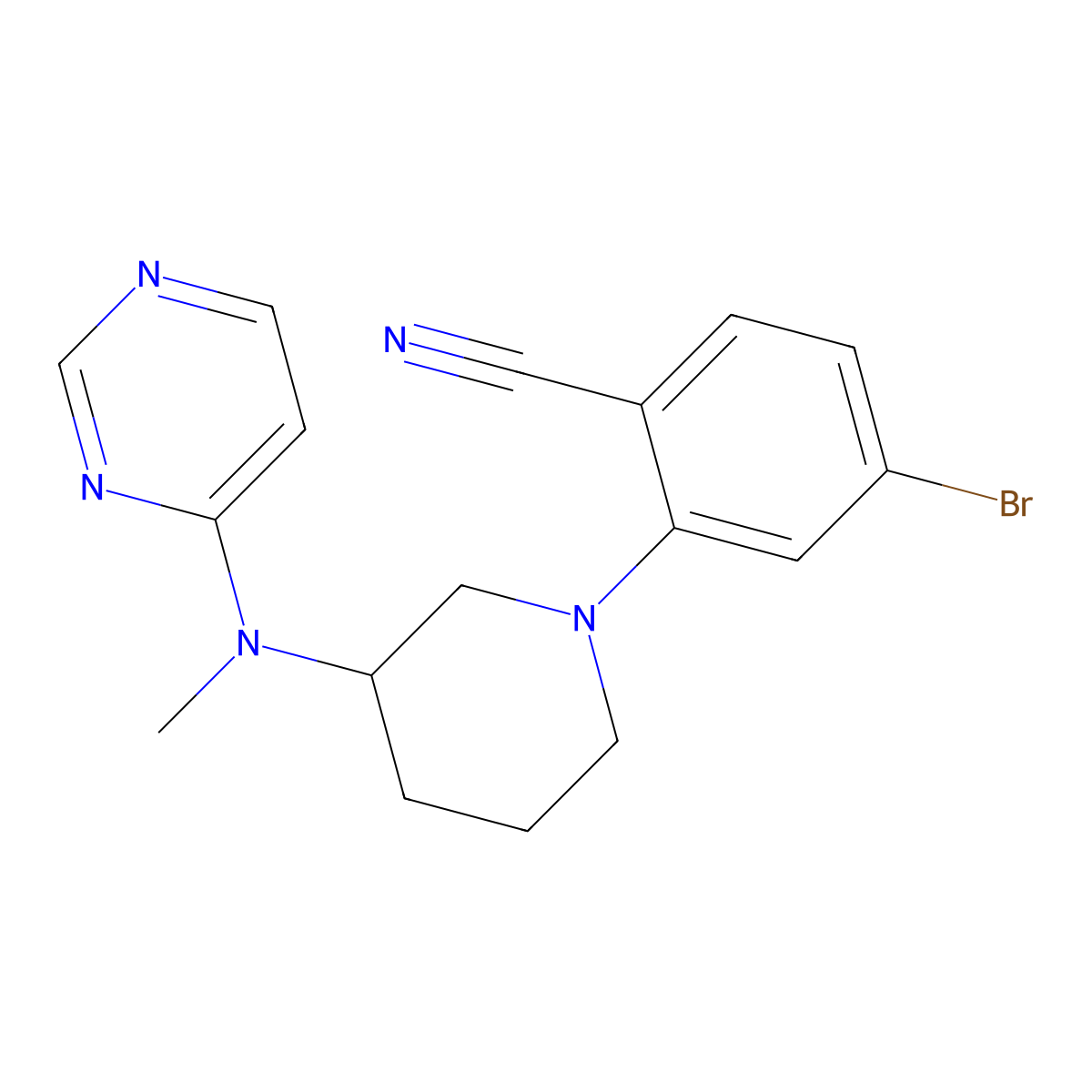 4-Bromo-2-{3-[methyl(pyrimidin-4-yl)amino]piperidin-1-yl}benzonitrile molecular structure, CAS 3054417-13-6