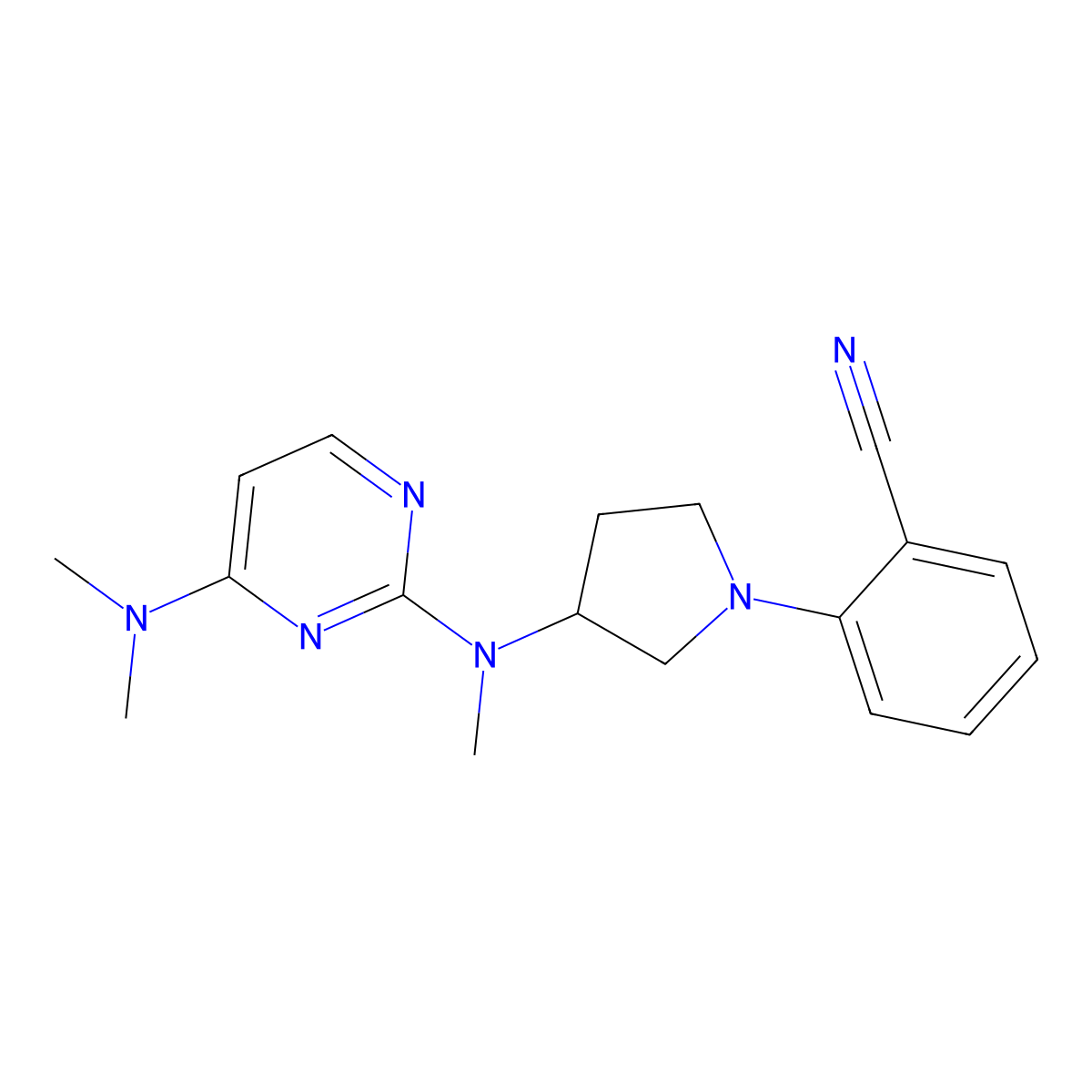 2-(3-{[4-(Dimethylamino)pyrimidin-2-yl](methyl)amino}pyrrolidin-1-yl)benzonitrile molecular structure, CAS 3054417-15-8