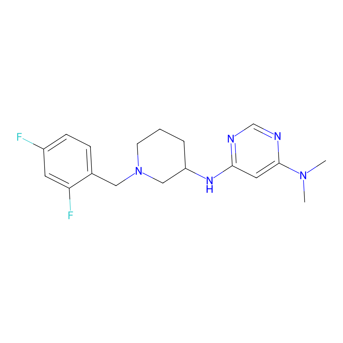 6-N-[1-[(2,4-difluorophenyl)methyl]piperidin-3-yl]-4-N,4-N-dimethylpyrimidine-4,6-diamine molecular structure, CAS 3054417-18-1