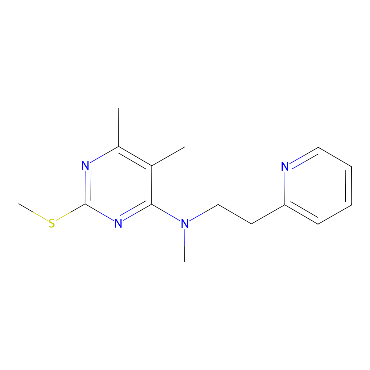 N,5,6-trimethyl-2-(methylsulfanyl)-N-[2-(pyridin-2-yl)ethyl]pyrimidin-4-amine molecular structure, CAS 3054417-19-2