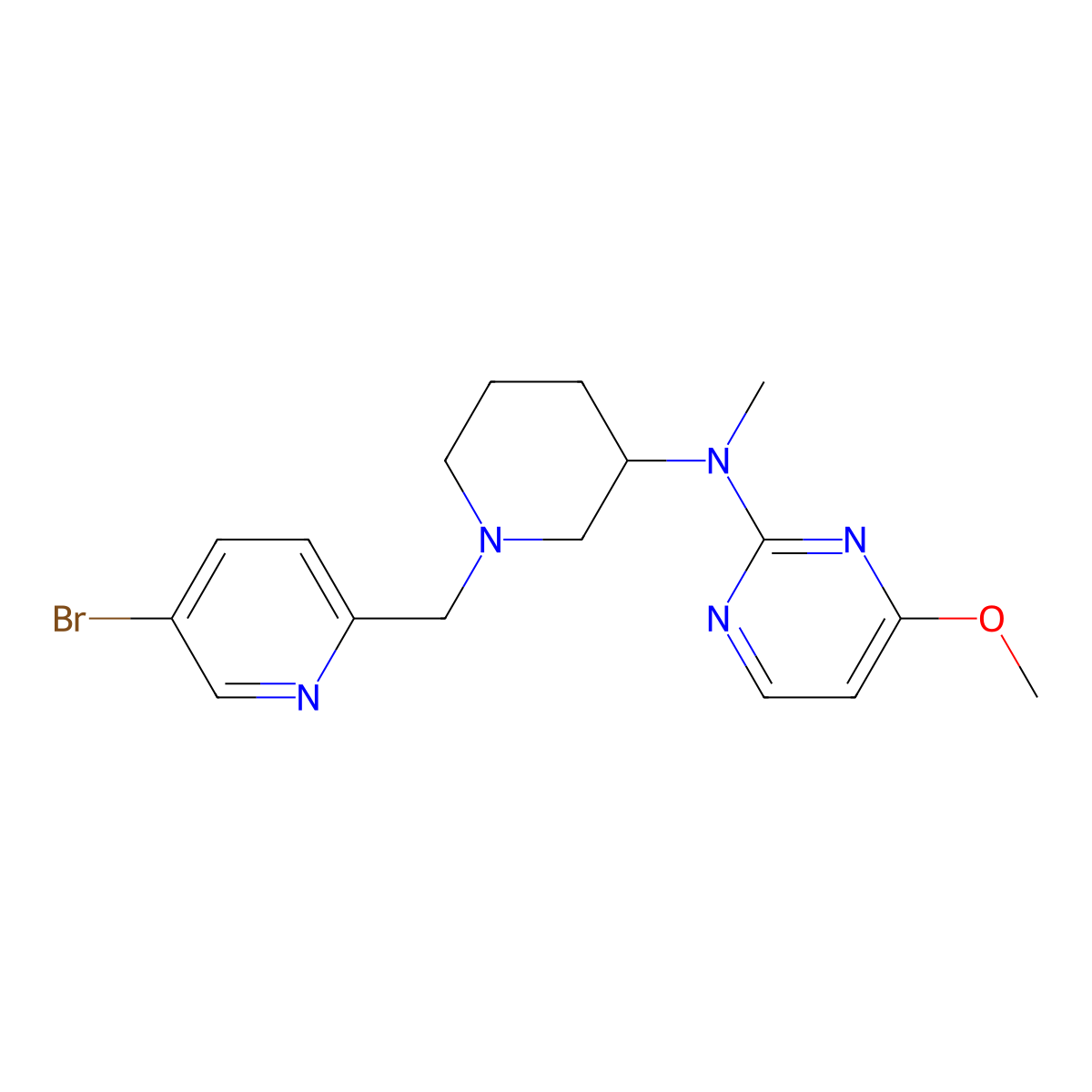 N-{1-[(5-bromopyridin-2-yl)methyl]piperidin-3-yl}-4-methoxy-N-methylpyrimidin-2-amine molecular structure, CAS 3054427-26-5