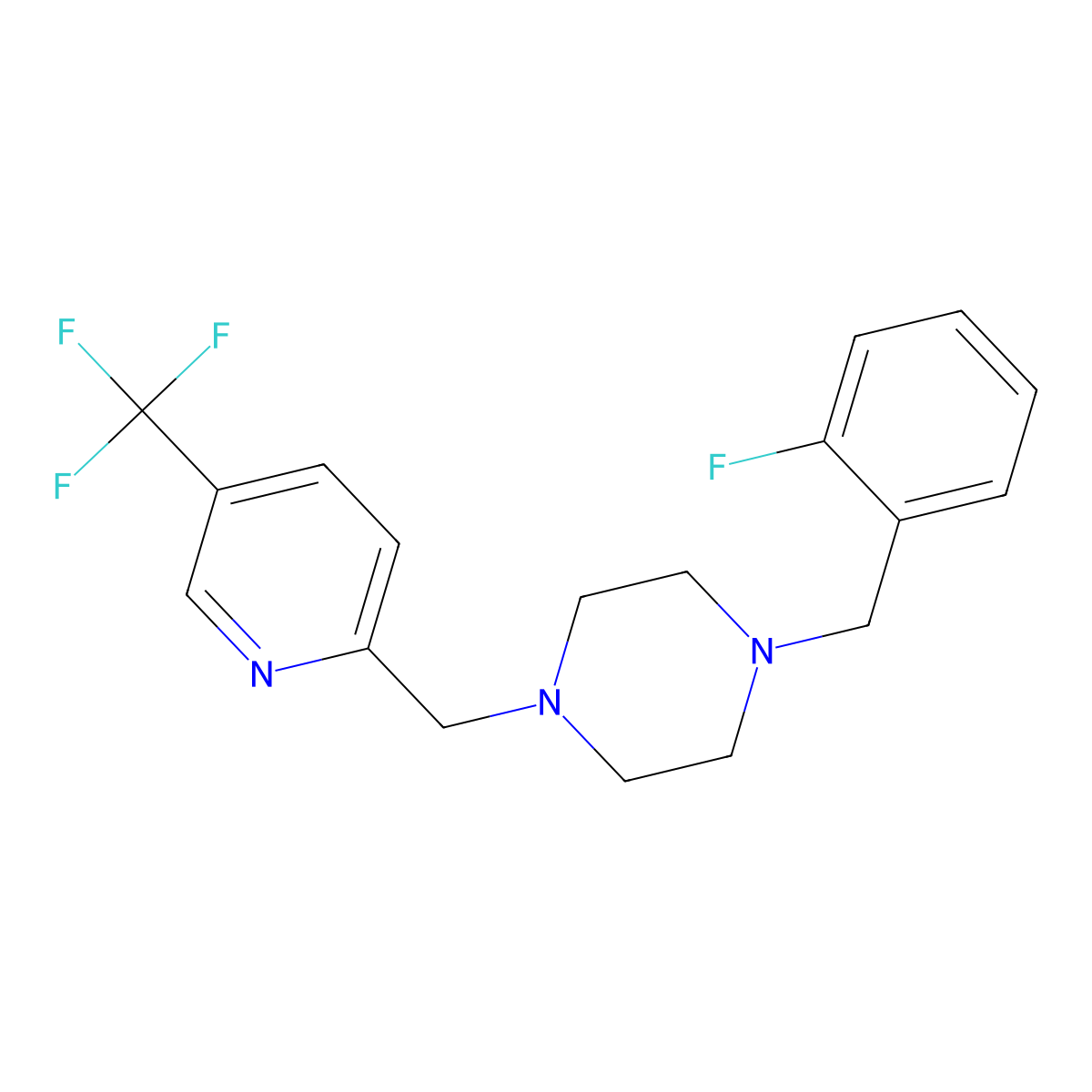 1-[(2-Fluorophenyl)methyl]-4-{[5-(trifluoromethyl)pyridin-2-yl]methyl}piperazine molecular structure, CAS 3054427-28-7