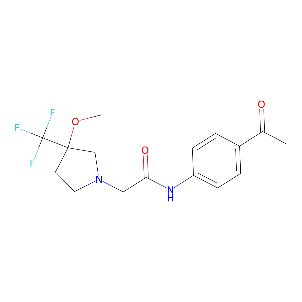 N-(4-acetylphenyl)-2-[3-methoxy-3-(trifluoromethyl)pyrrolidin-1-yl]acetamide molecular structure, CAS 3054427-29-8