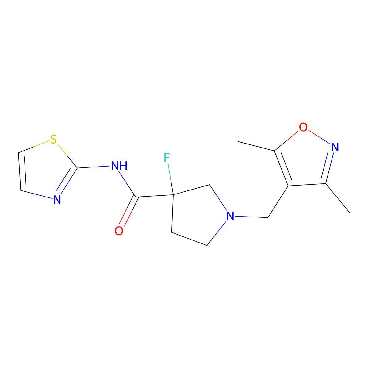 1-[(3,5-dimethyl-1,2-oxazol-4-yl)methyl]-3-fluoro-N-(1,3-thiazol-2-yl)pyrrolidine-3-carboxamide molecular structure, CAS 3054427-30-1