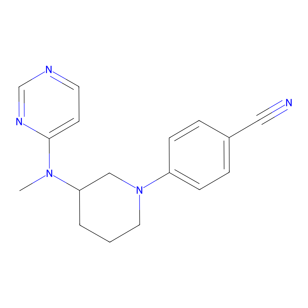 4-{3-[Methyl(pyrimidin-4-yl)amino]piperidin-1-yl}benzonitrile molecular structure, CAS 3054427-32-3
