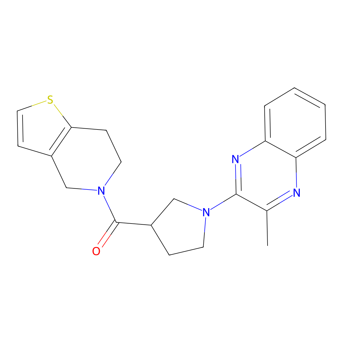 2-methyl-3-(3-{4H,5H,6H,7H-thieno[3,2-c]pyridine-5-carbonyl}pyrrolidin-1-yl)quinoxaline molecular structure, CAS 3054427-35-6