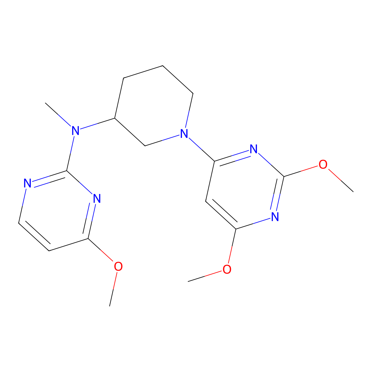 N-[1-(2,6-dimethoxypyrimidin-4-yl)piperidin-3-yl]-4-methoxy-N-methylpyrimidin-2-amine molecular structure, CAS 3054427-38-9
