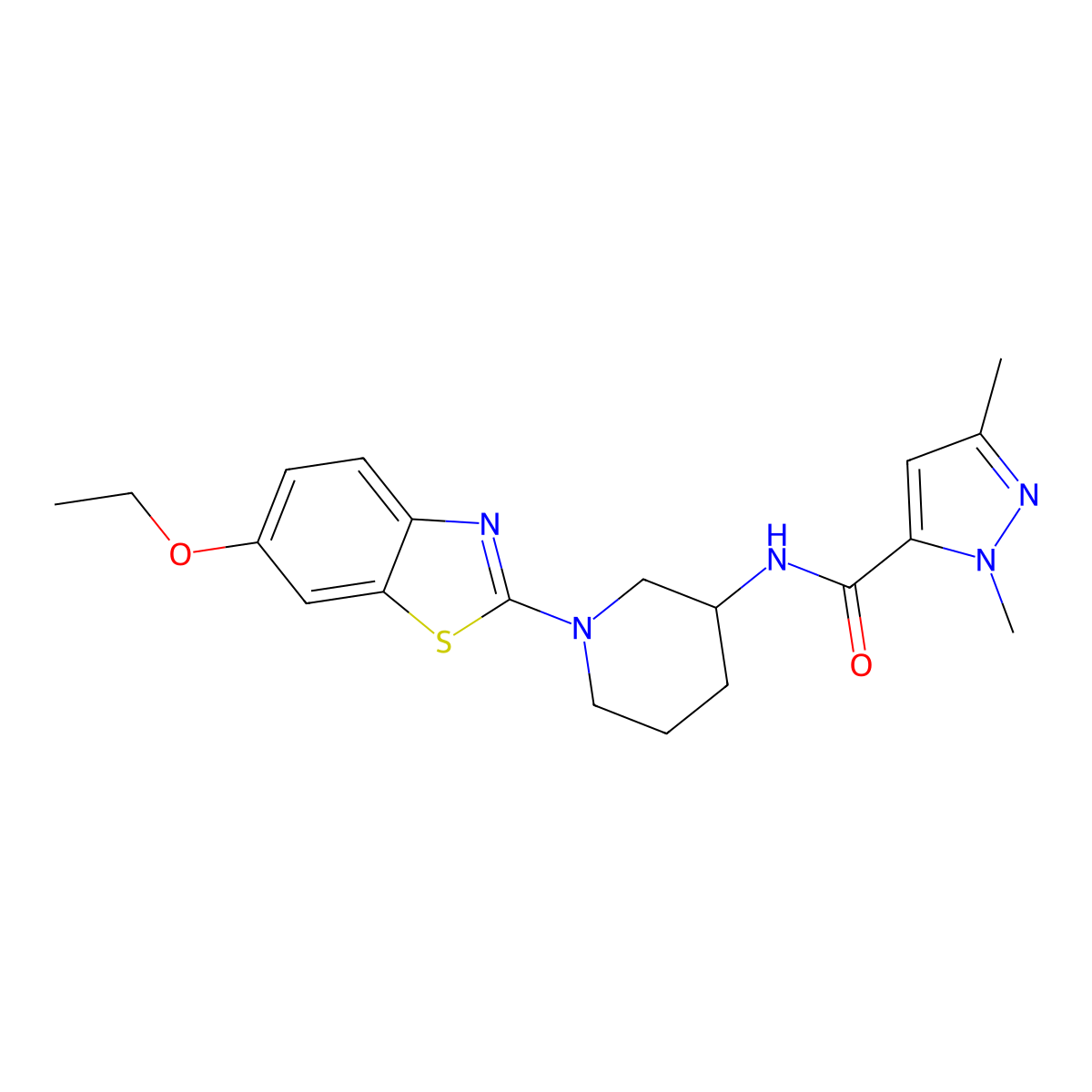 N-[1-(6-ethoxy-1,3-benzothiazol-2-yl)piperidin-3-yl]-1,3-dimethyl-1H-pyrazole-5-carboxamide molecular structure, CAS 3054427-41-4