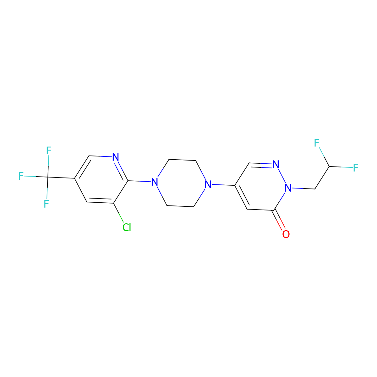 5-{4-[3-Chloro-5-(trifluoromethyl)pyridin-2-yl]piperazin-1-yl}-2-(2,2-difluoroethyl)-2,3-dihydropyridazin-3-one molecular structure, CAS 3054427-46-9
