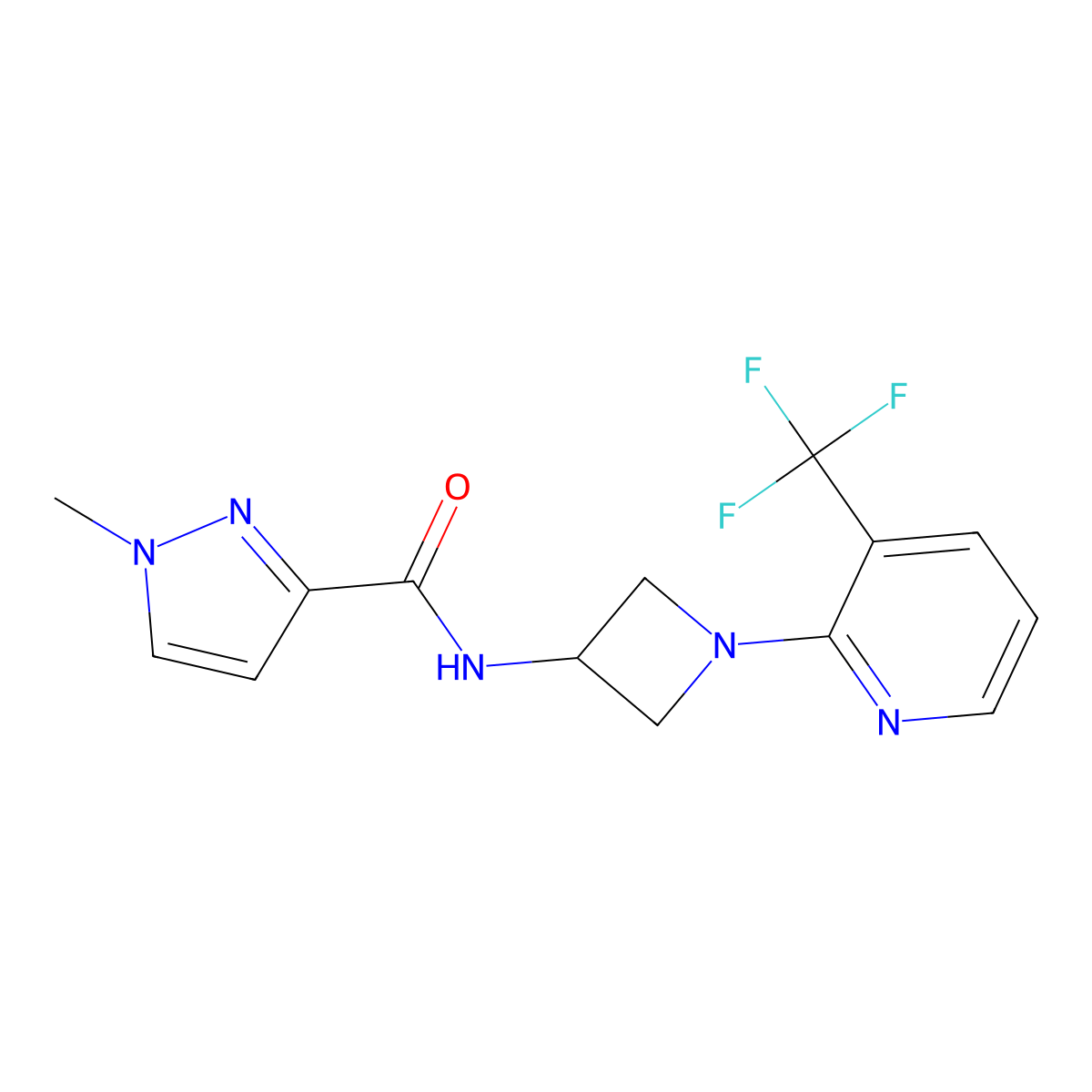 1-methyl-N-{1-[3-(trifluoromethyl)pyridin-2-yl]azetidin-3-yl}-1H-pyrazole-3-carboxamide molecular structure, CAS 3054427-48-1
