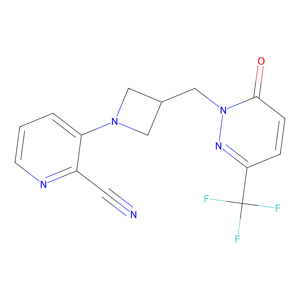 3-(3-{[6-Oxo-3-(trifluoromethyl)-1,6-dihydropyridazin-1-yl]methyl}azetidin-1-yl)pyridine-2-carbonitrile molecular structure, CAS 3054427-55-0
