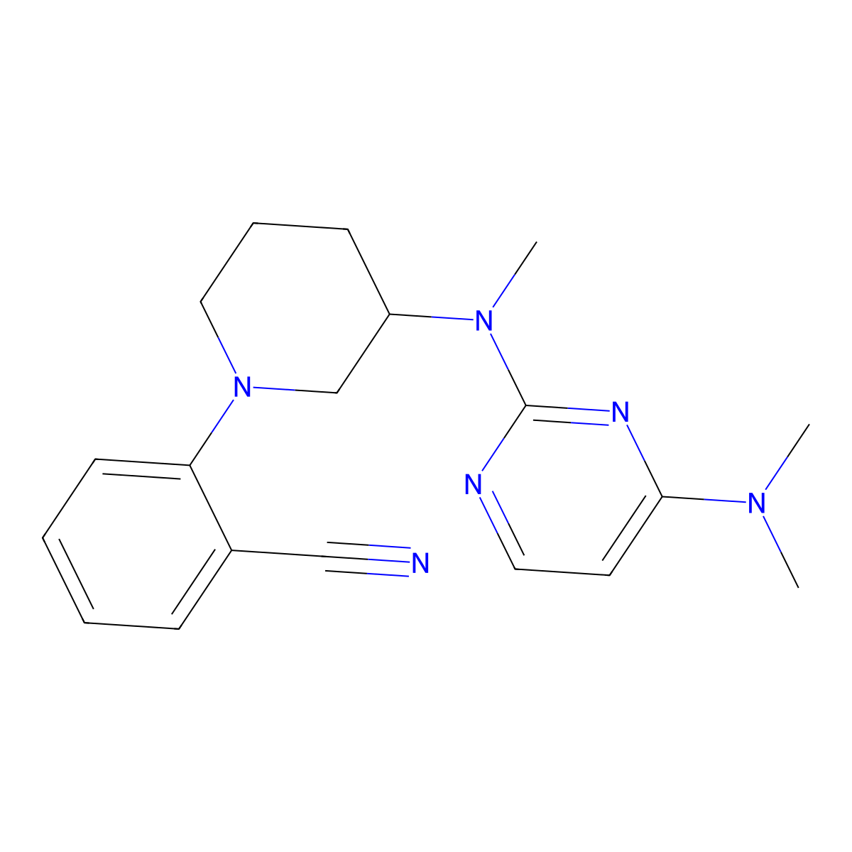 2-(3-{[4-(Dimethylamino)pyrimidin-2-yl](methyl)amino}piperidin-1-yl)benzonitrile molecular structure, CAS 3054427-56-1