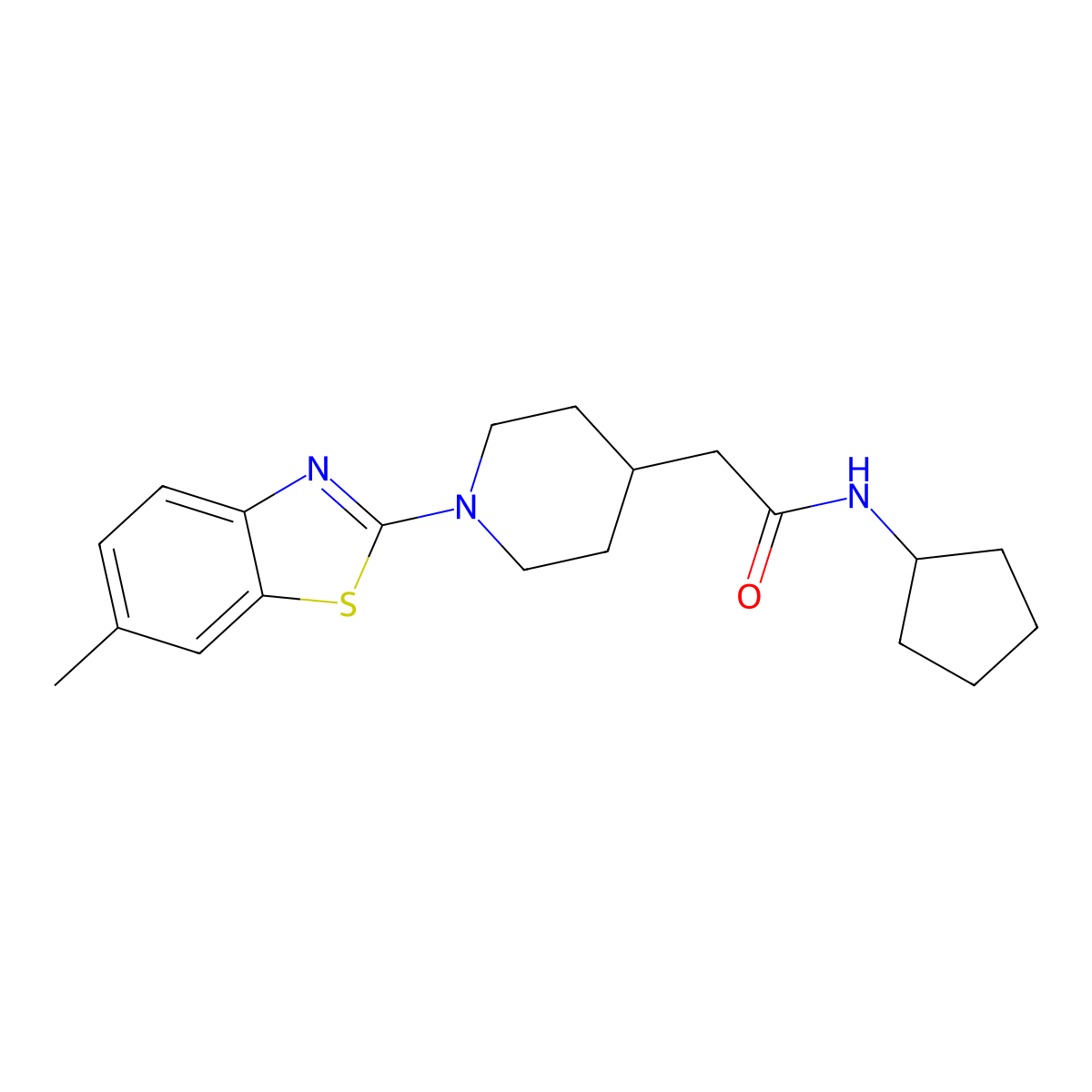 N-cyclopentyl-2-[1-(6-methyl-1,3-benzothiazol-2-yl)piperidin-4-yl]acetamide molecular structure, CAS 3054427-58-3