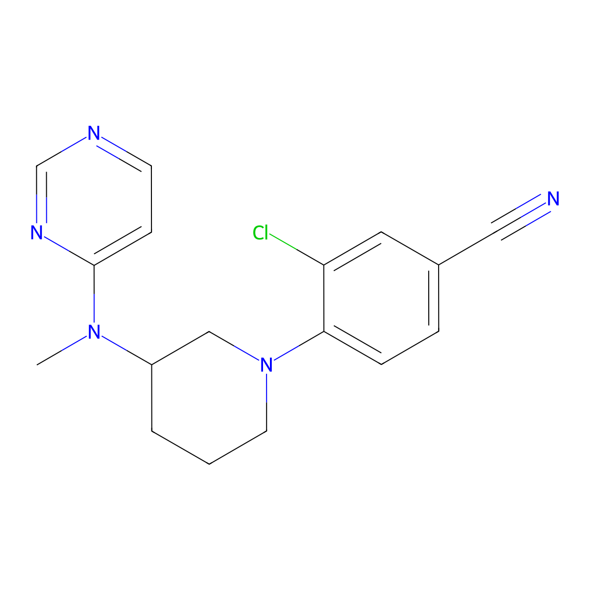 3-Chloro-4-{3-[methyl(pyrimidin-4-yl)amino]piperidin-1-yl}benzonitrile molecular structure, CAS 3054427-61-8