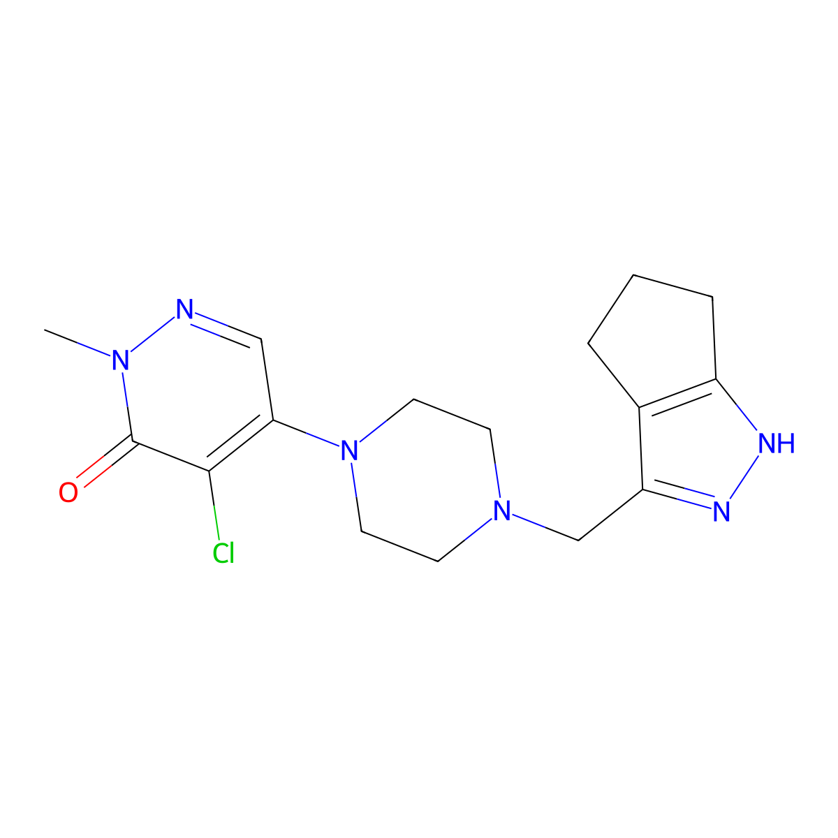 4-Chloro-2-methyl-5-[4-(1,4,5,6-tetrahydrocyclopenta[d]pyrazol-3-ylmethyl)piperazin-1-yl]pyridazin-3-one molecular structure, CAS 3054427-63-0