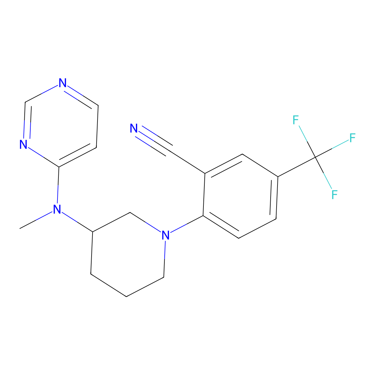 2-{3-[Methyl(pyrimidin-4-yl)amino]piperidin-1-yl}-5-(trifluoromethyl)benzonitrile molecular structure, CAS 3054427-68-5