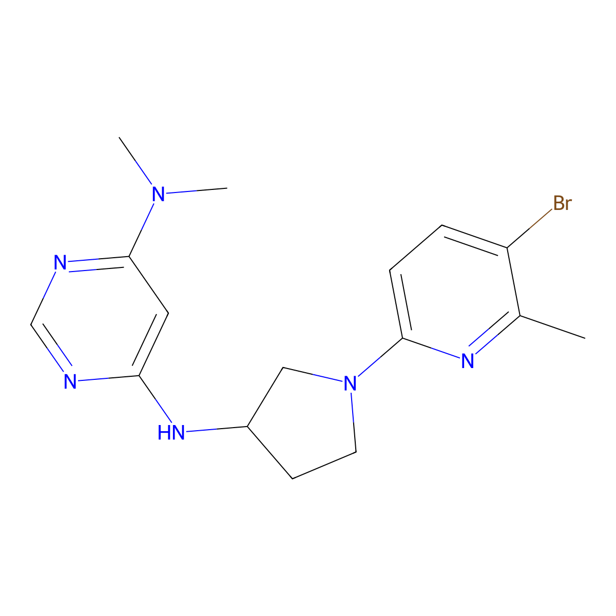 N6-[1-(5-bromo-6-methylpyridin-2-yl)pyrrolidin-3-yl]-N4,N4-dimethylpyrimidine-4,6-diamine molecular structure, CAS 3054427-72-1