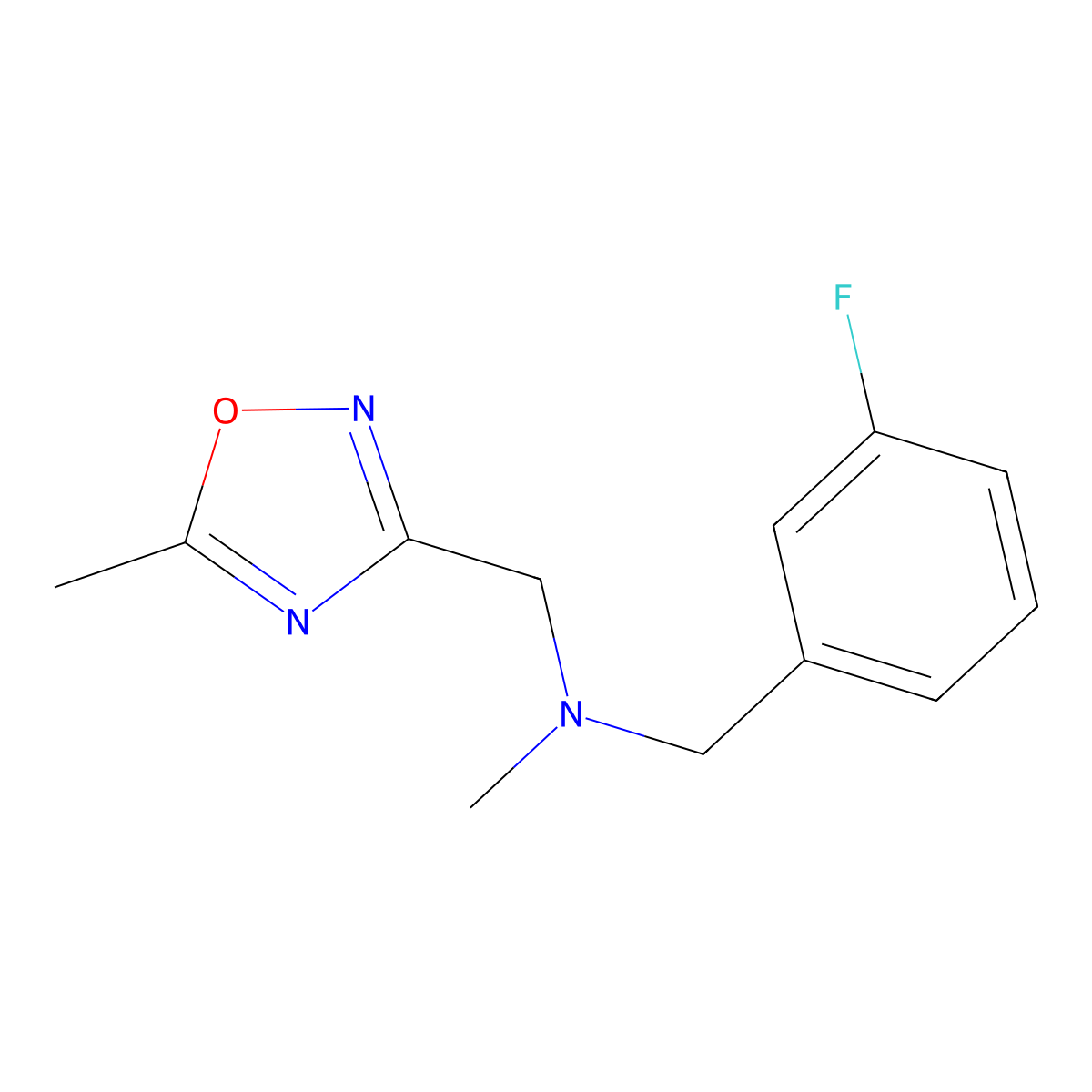 [(3-Fluorophenyl)methyl](methyl)[(5-methyl-1,2,4-oxadiazol-3-yl)methyl]amine molecular structure, CAS 3054427-74-3