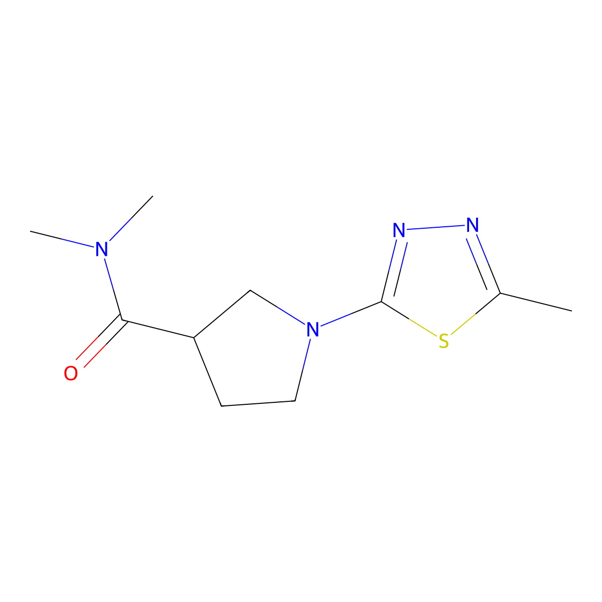 N,N-dimethyl-1-(5-methyl-1,3,4-thiadiazol-2-yl)pyrrolidine-3-carboxamide molecular structure, CAS 3054427-76-5