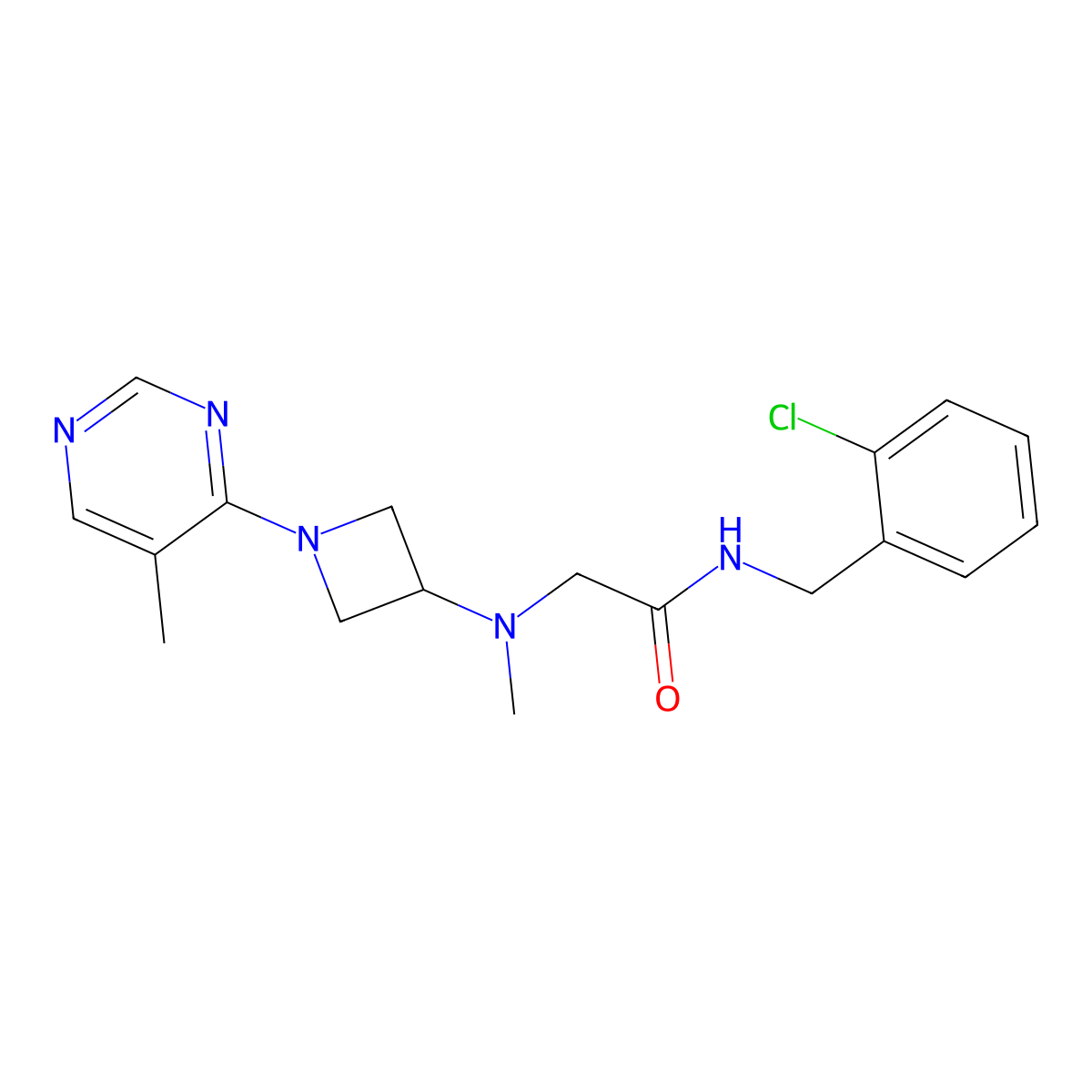 N-[(2-chlorophenyl)methyl]-2-{methyl[1-(5-methylpyrimidin-4-yl)azetidin-3-yl]amino}acetamide molecular structure, CAS 3054427-87-8