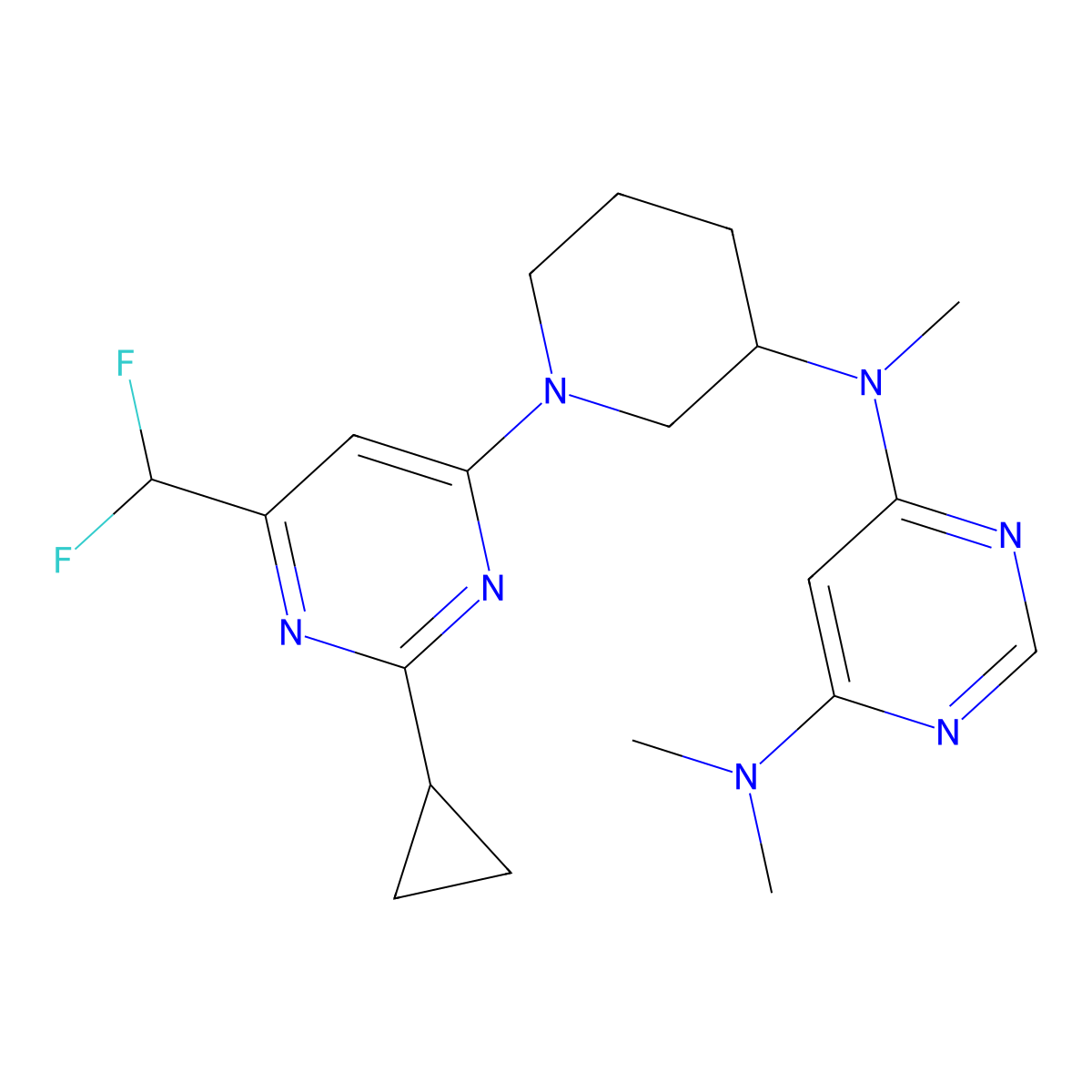 N4-{1-[2-cyclopropyl-6-(difluoromethyl)pyrimidin-4-yl]piperidin-3-yl}-N4,N6,N6-trimethylpyrimidine-4,6-diamine molecular structure, CAS 3054427-92-5