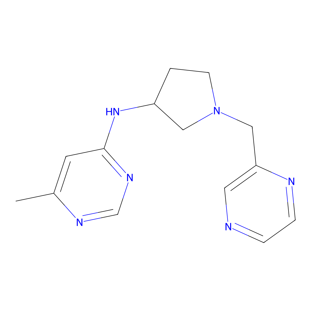 6-methyl-N-{1-[(pyrazin-2-yl)methyl]pyrrolidin-3-yl}pyrimidin-4-amine molecular structure, CAS 3054427-93-6