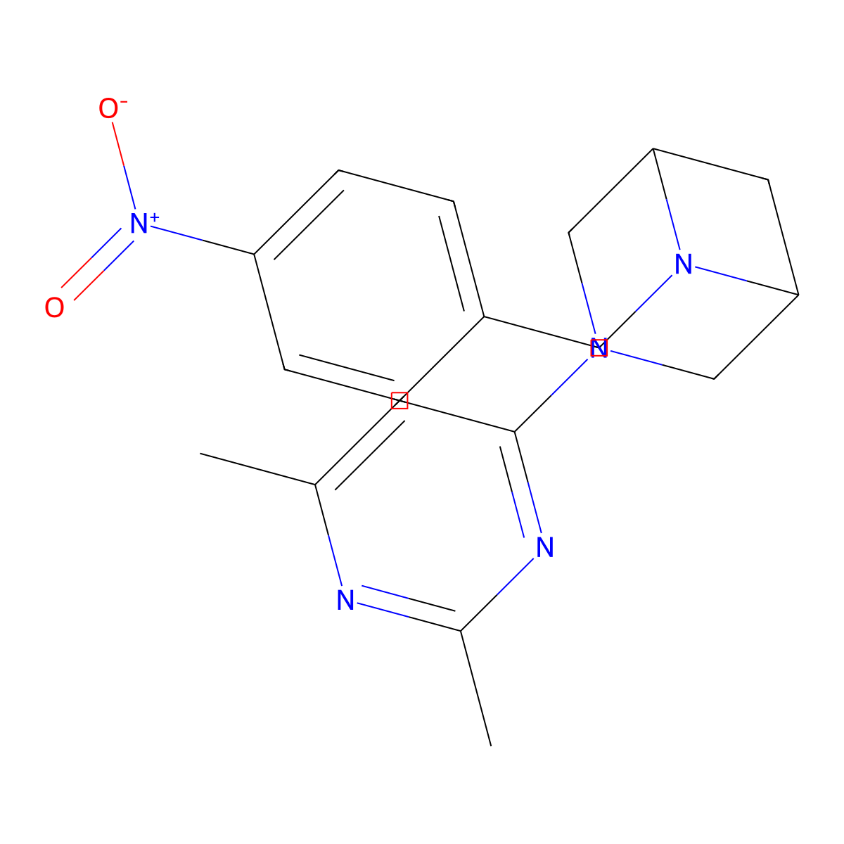 3-(2,6-Dimethylpyrimidin-4-yl)-6-[(4-nitrophenyl)methyl]-3,6-diazabicyclo[3.1.1]heptane molecular structure, CAS 3054427-97-0
