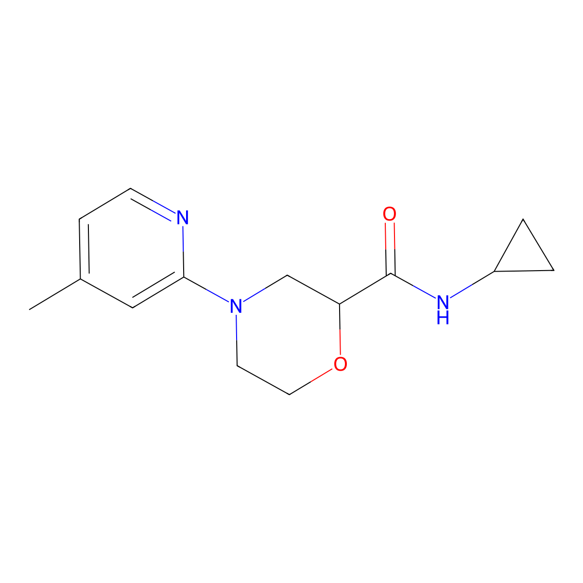 N-cyclopropyl-4-(4-methylpyridin-2-yl)morpholine-2-carboxamide molecular structure, CAS 3054427-98-1