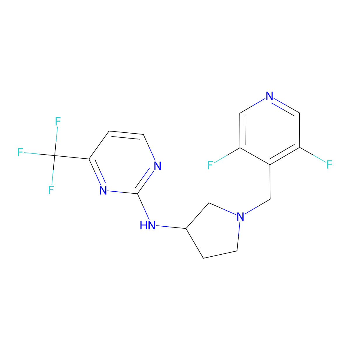 N-{1-[(3,5-difluoropyridin-4-yl)methyl]pyrrolidin-3-yl}-4-(trifluoromethyl)pyrimidin-2-amine molecular structure, CAS 3054428-00-8