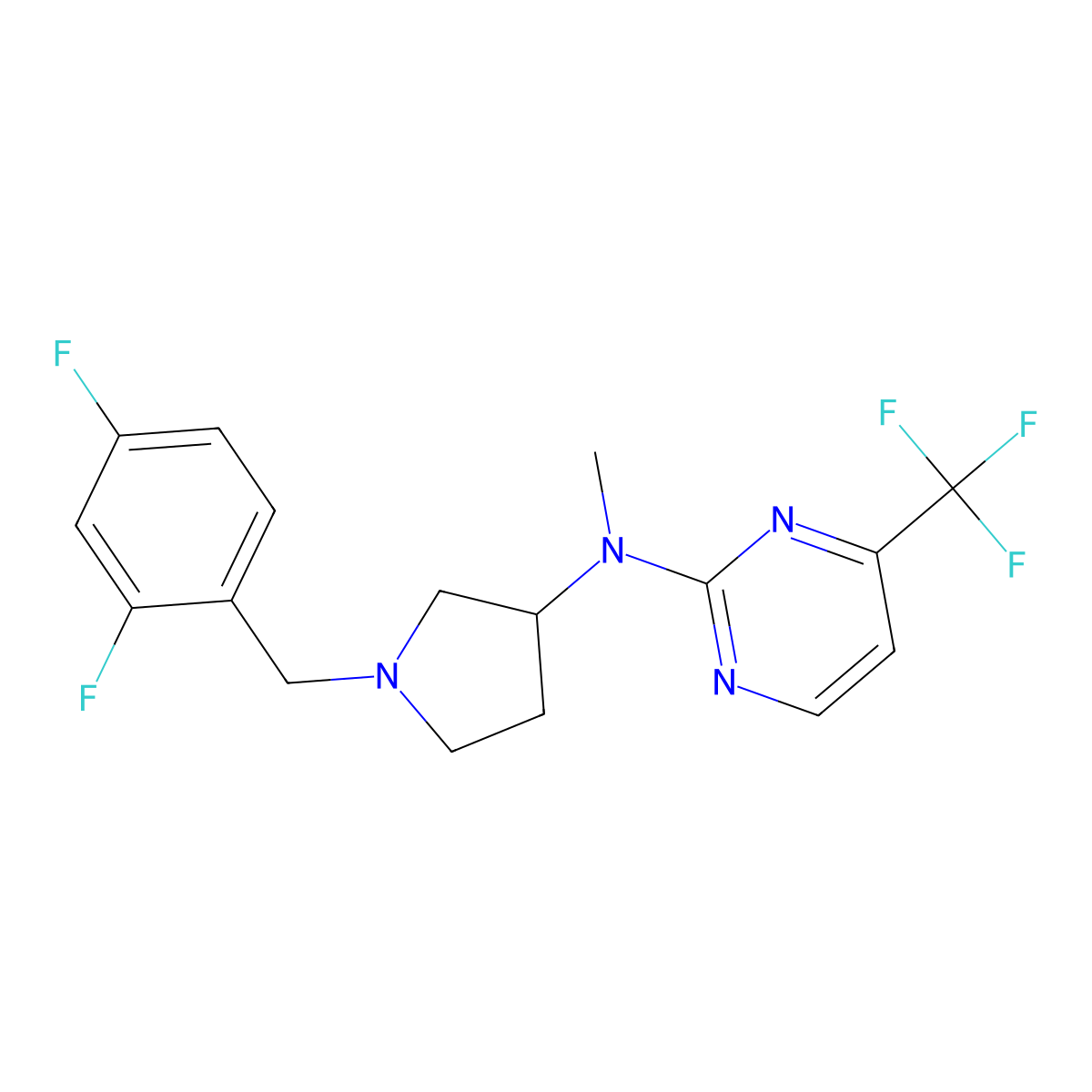 N-{1-[(2,4-difluorophenyl)methyl]pyrrolidin-3-yl}-N-methyl-4-(trifluoromethyl)pyrimidin-2-amine molecular structure, CAS 3054428-01-9