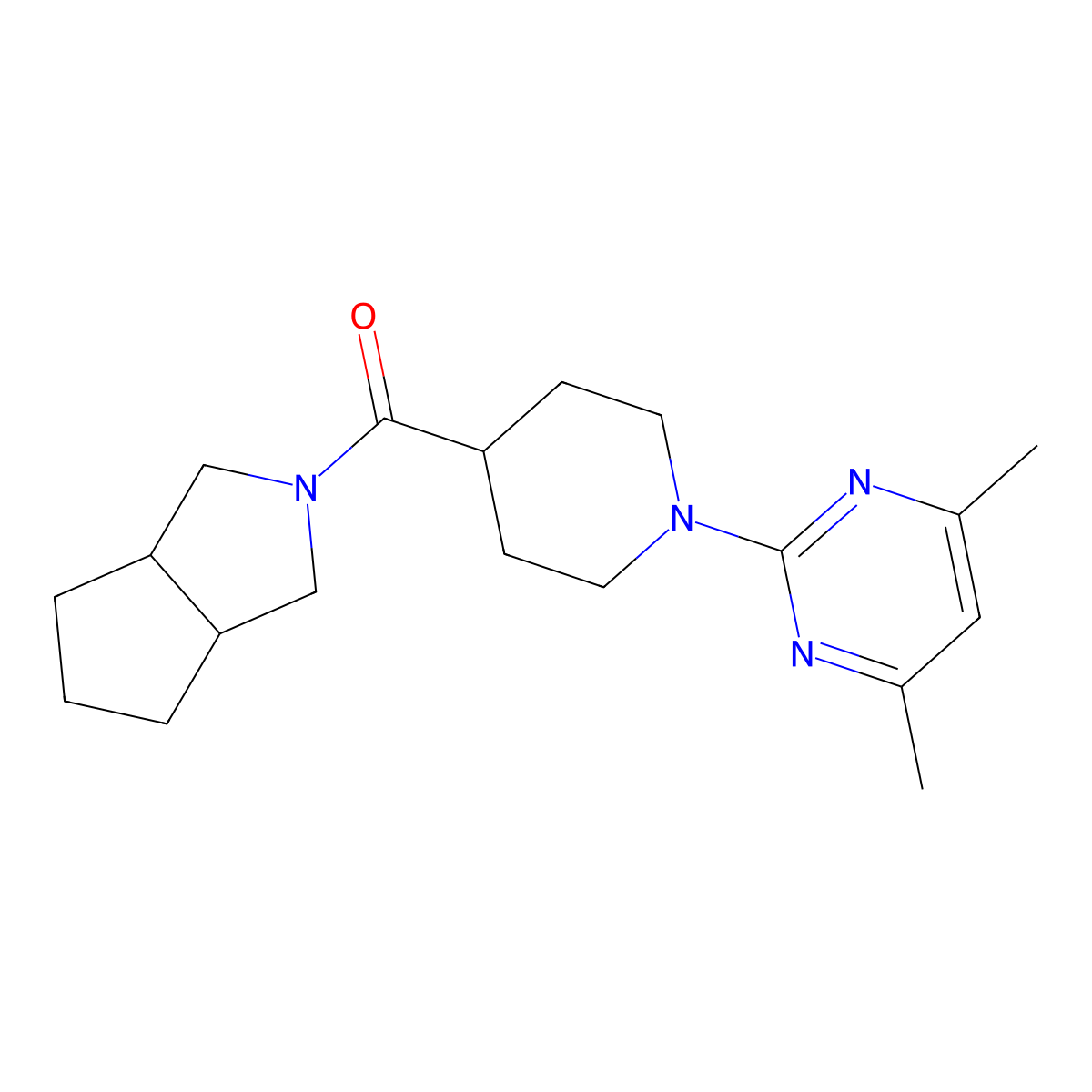 4,6-Dimethyl-2-(4-{octahydrocyclopenta[c]pyrrole-2-carbonyl}piperidin-1-yl)pyrimidine molecular structure, CAS 3054428-05-3