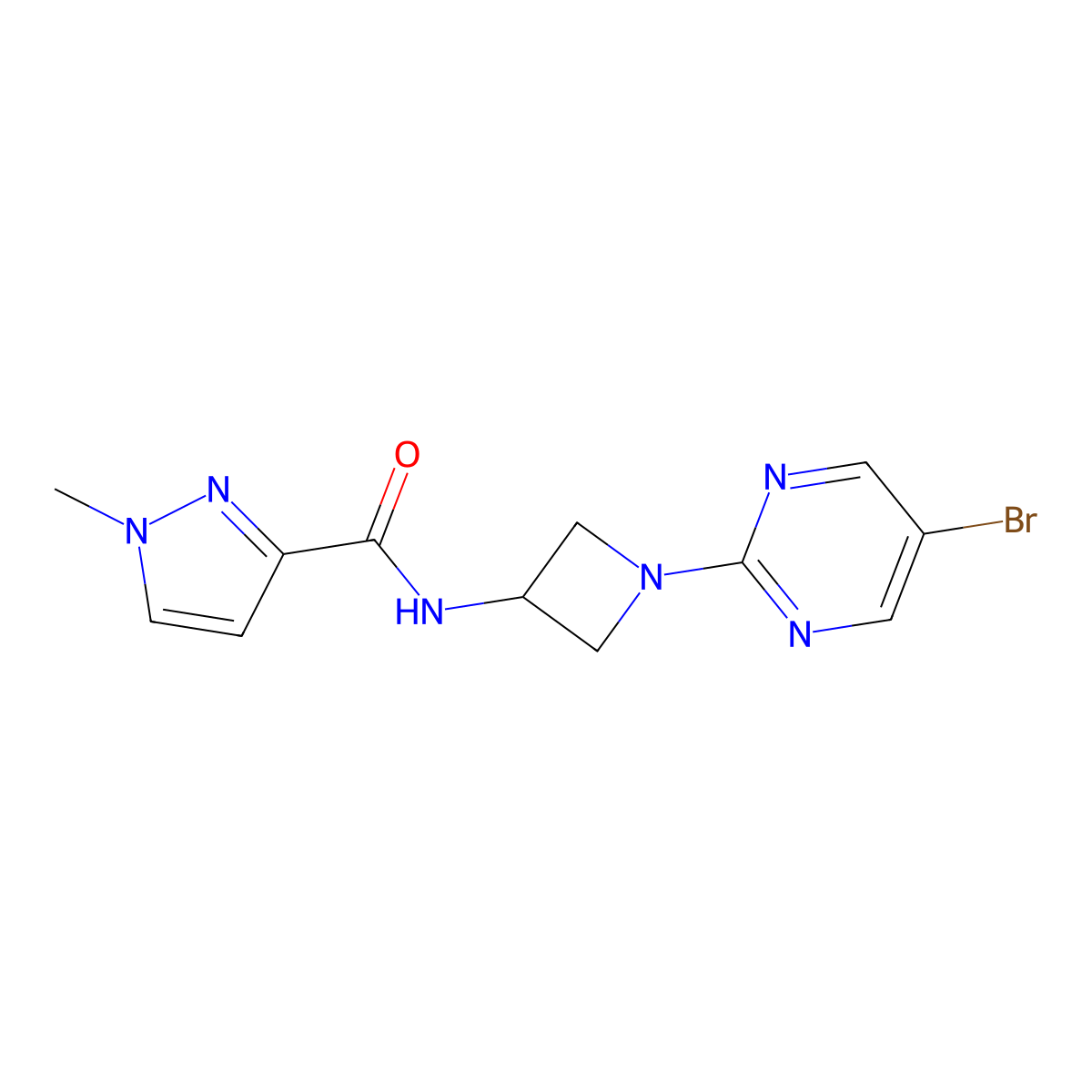 N-[1-(5-bromopyrimidin-2-yl)azetidin-3-yl]-1-methyl-1H-pyrazole-3-carboxamide molecular structure, CAS 3054428-06-4