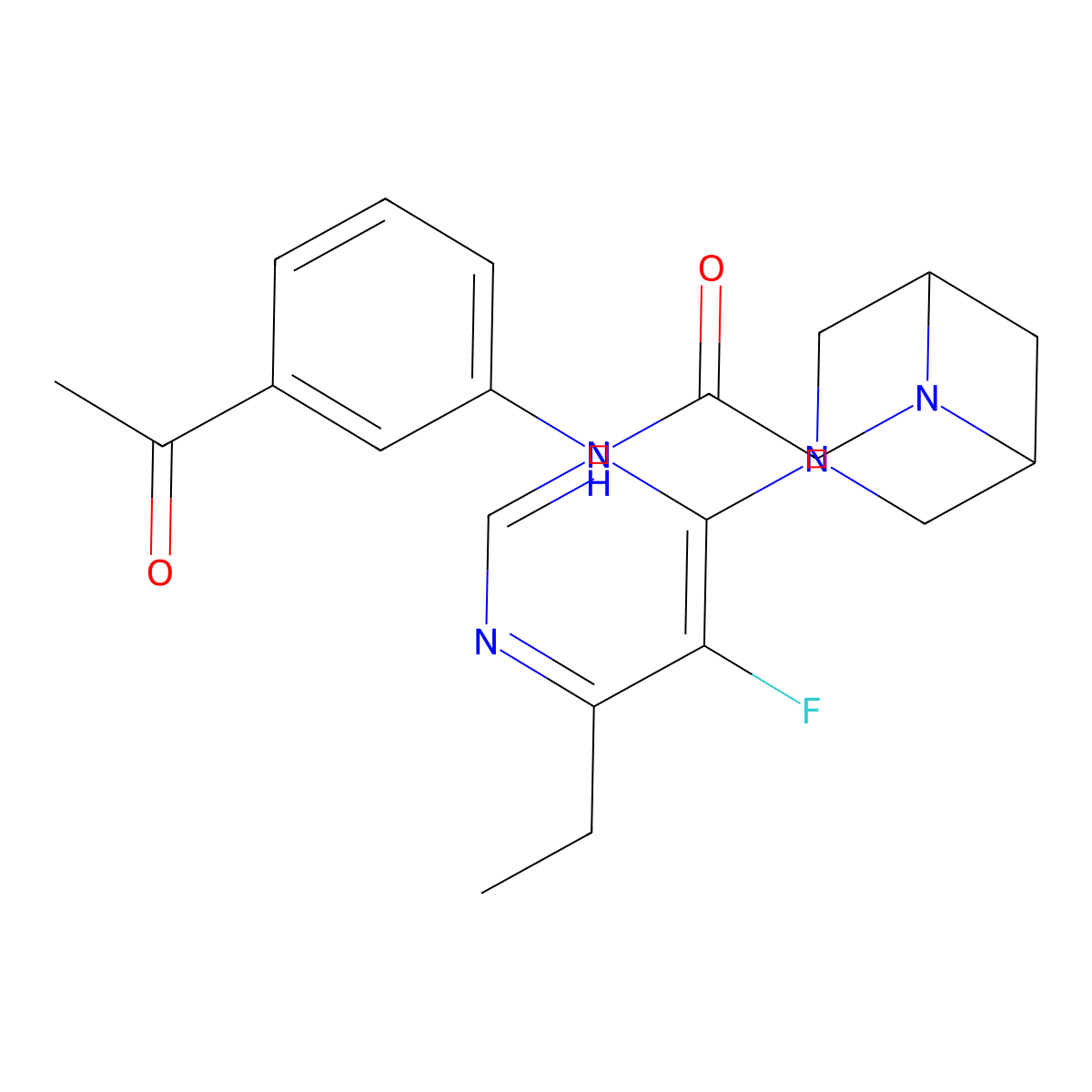 N-(3-acetylphenyl)-2-[3-(6-ethyl-5-fluoropyrimidin-4-yl)-3,6-diazabicyclo[3.1.1]heptan-6-yl]acetamide molecular structure, CAS 3054428-07-5