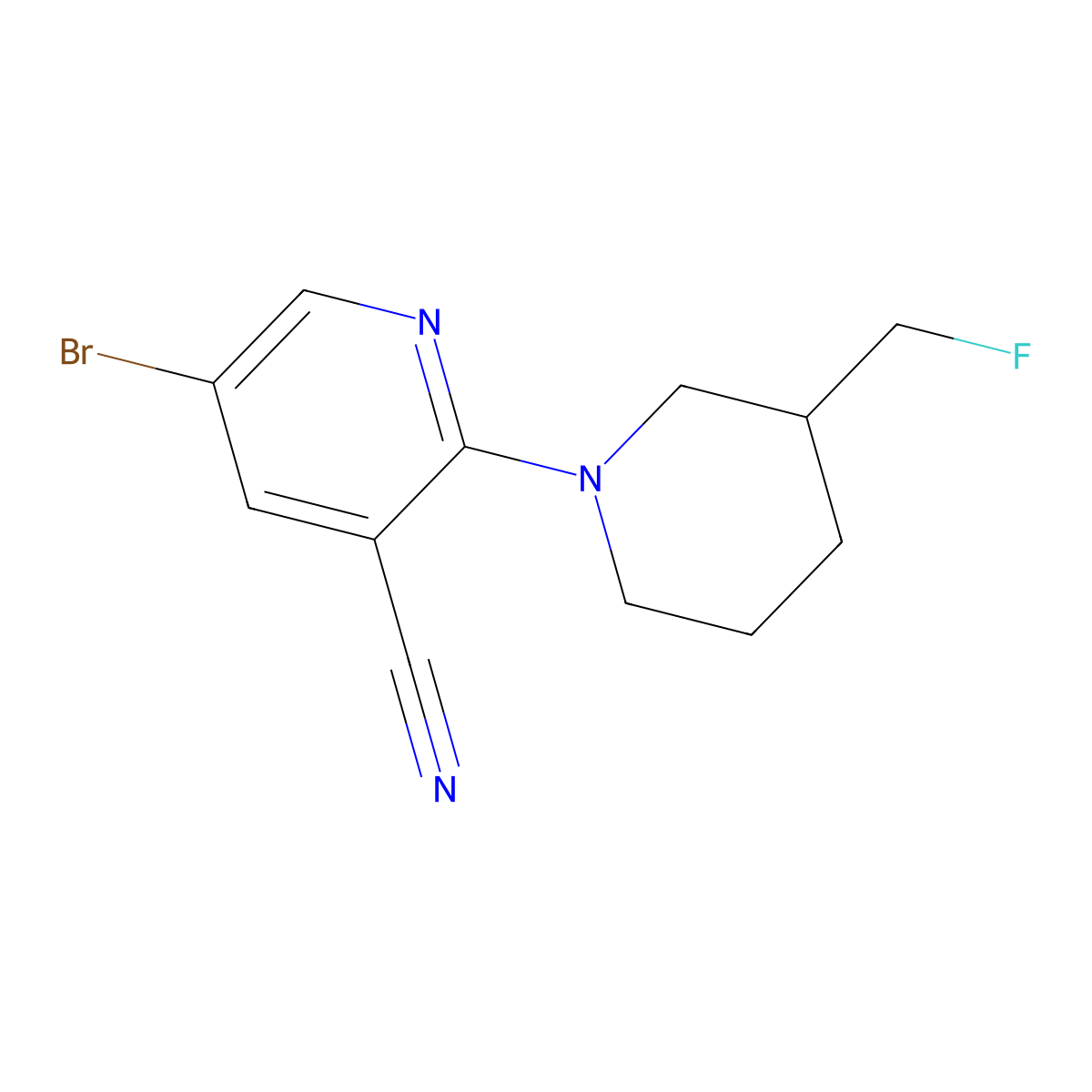 5-Bromo-2-[3-(fluoromethyl)piperidin-1-yl]pyridine-3-carbonitrile molecular structure, CAS 3054428-14-4