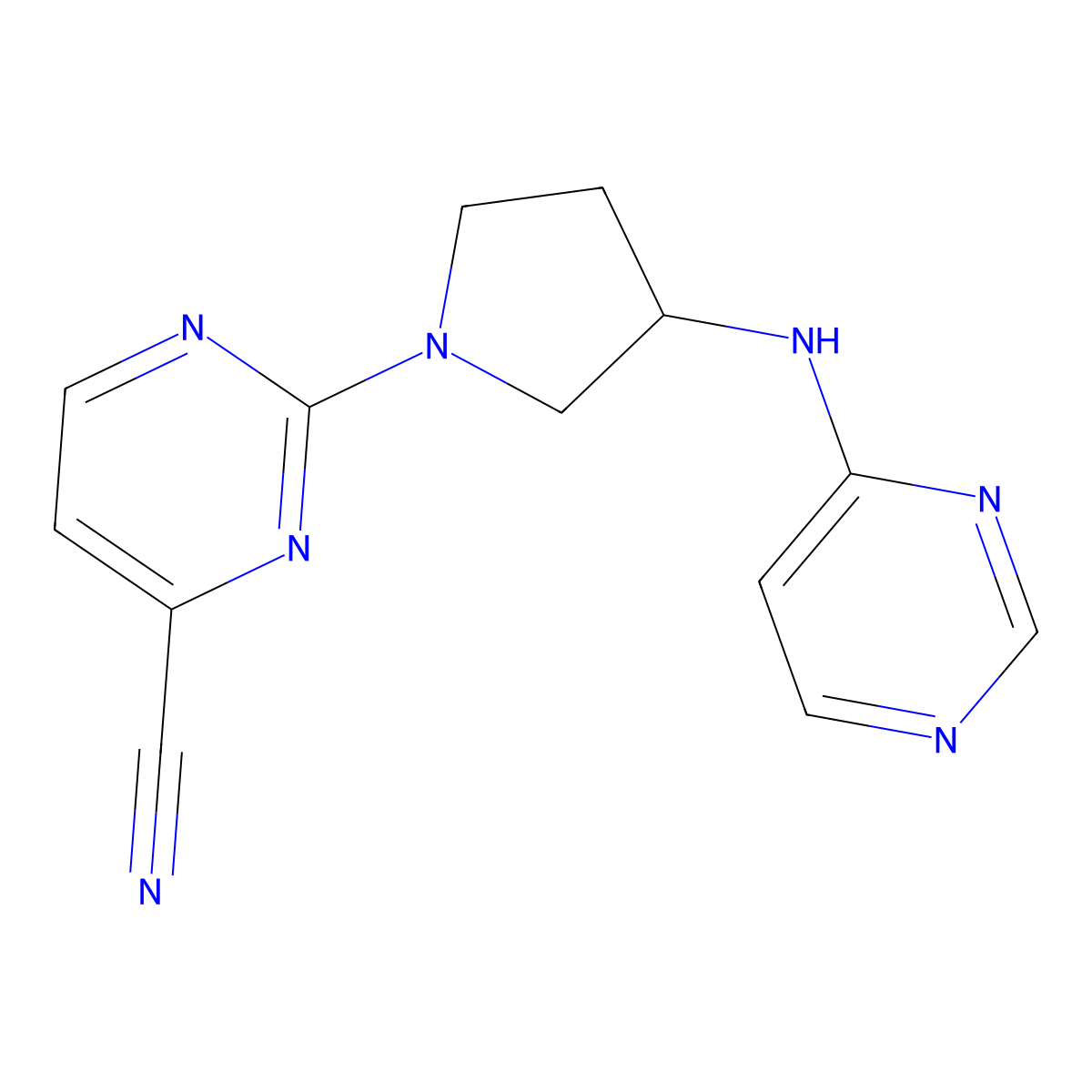 2-{3-[(Pyrimidin-4-yl)amino]pyrrolidin-1-yl}pyrimidine-4-carbonitrile molecular structure, CAS 3054428-22-4