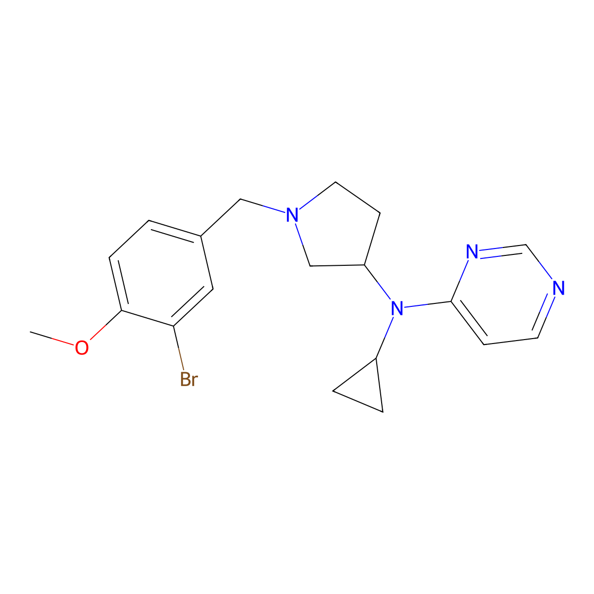N-{1-[(3-bromo-4-methoxyphenyl)methyl]pyrrolidin-3-yl}-N-cyclopropylpyrimidin-4-amine molecular structure, CAS 3054428-24-6