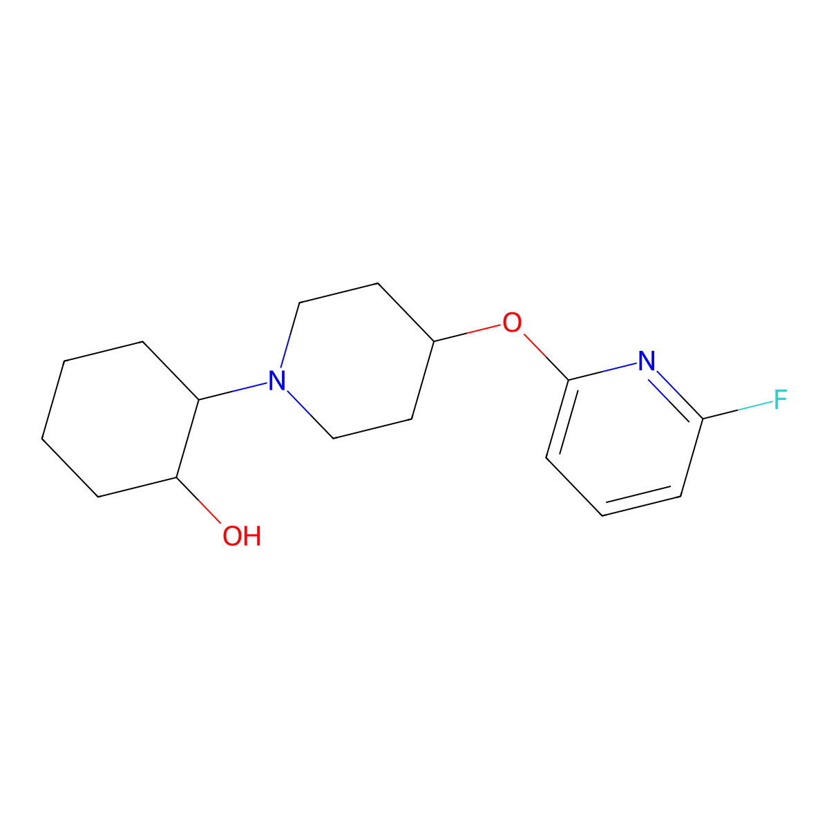2-{4-[(6-Fluoropyridin-2-yl)oxy]piperidin-1-yl}cyclohexan-1-ol molecular structure, CAS 3054428-25-7